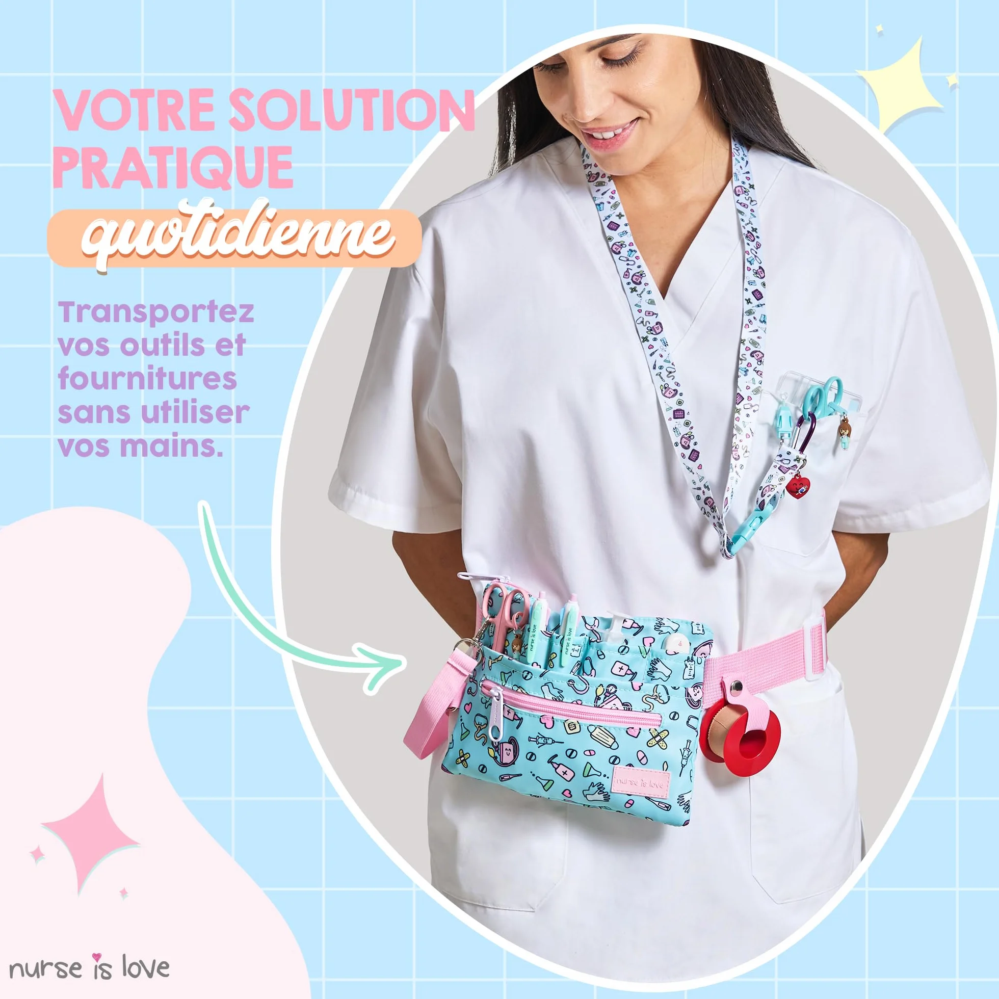 Pochette Ceinture Infirmiere Sac Banane Femme - Porte-Outil Ciseaux Pansement Accessoires