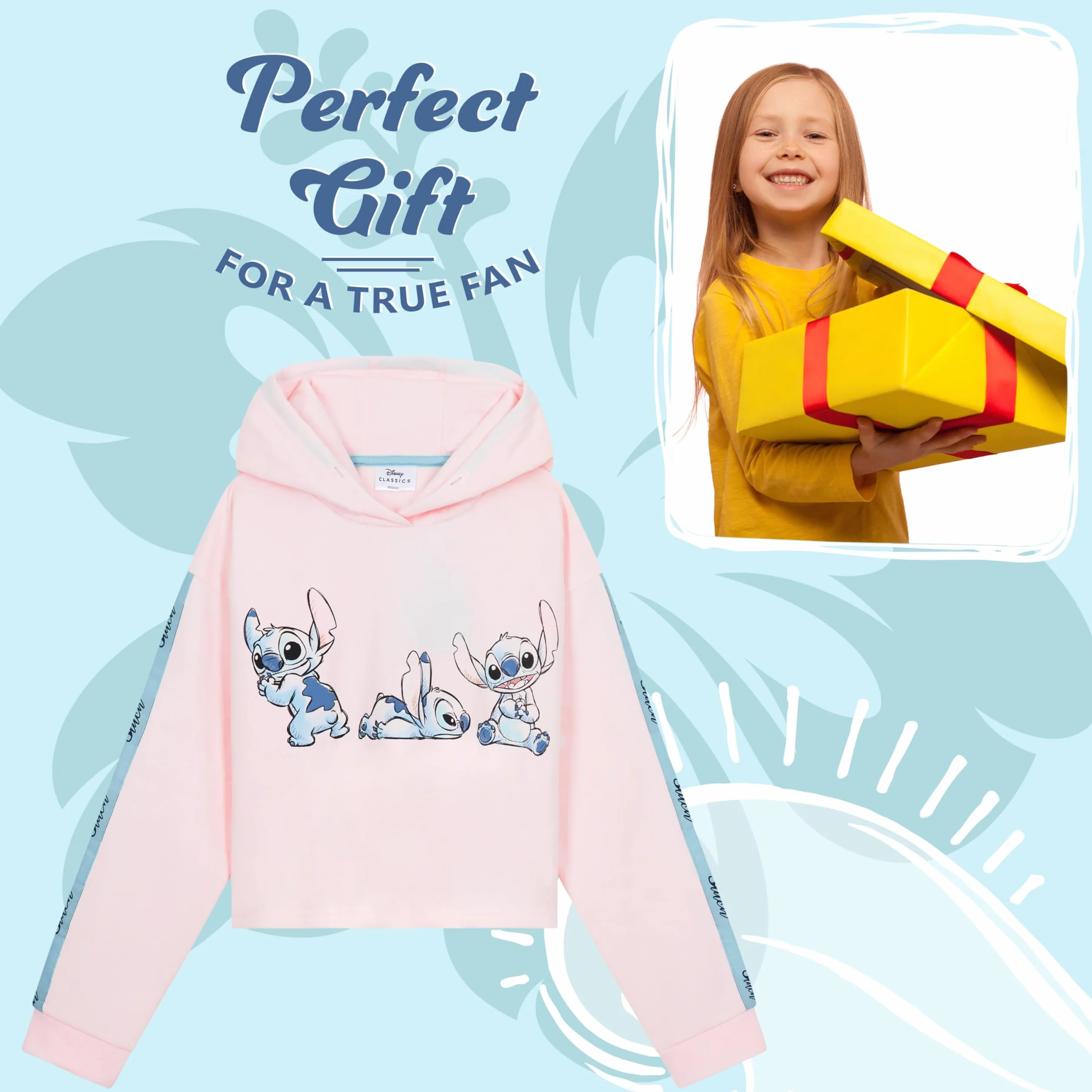 Disney Sweat à Capuche Fille Stitch Pull Crop Top Fille 7-14 Ans