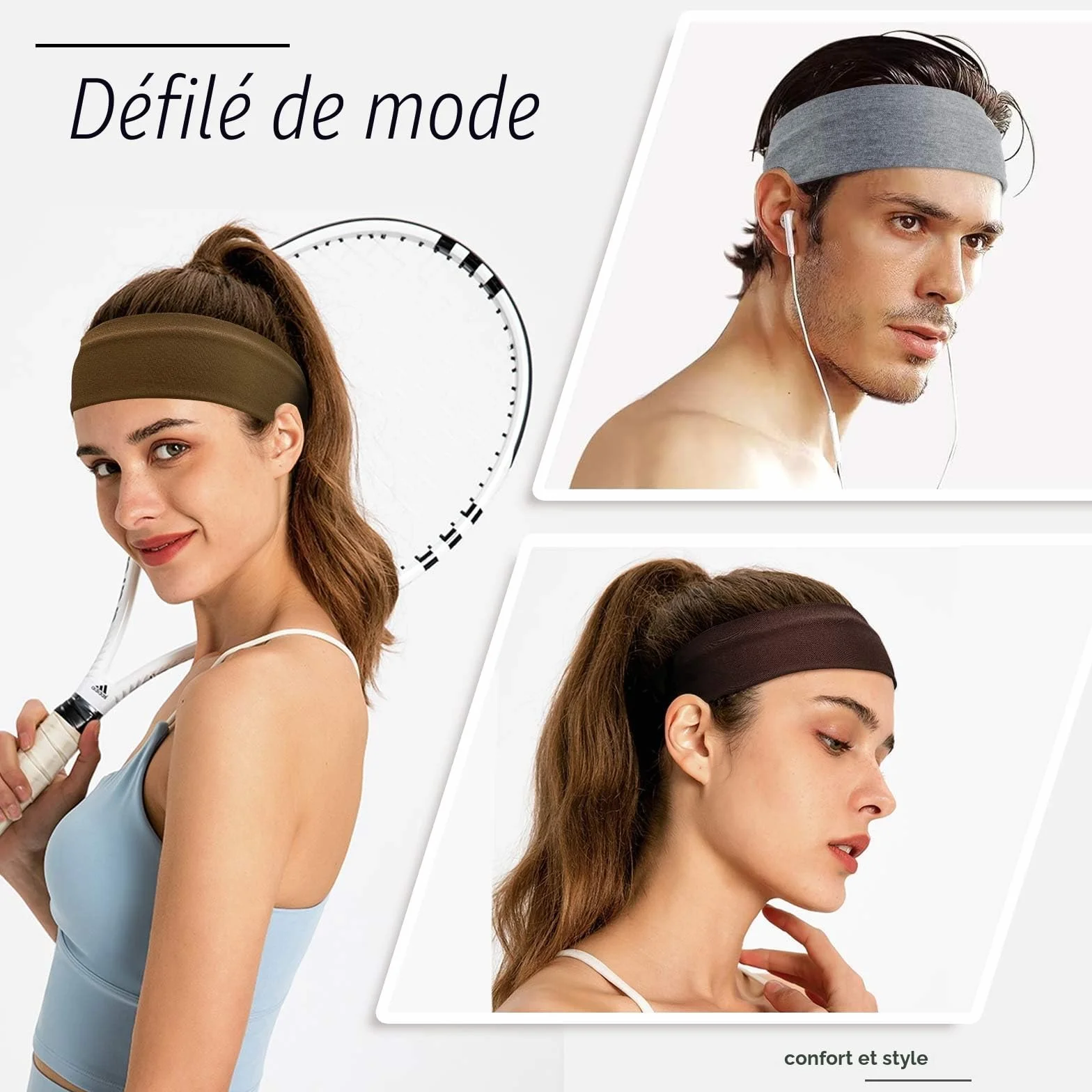 Bandeau Cheveux Femme Homme Antidérapant Headband Running Sport Yoga Élastique Unisexe 8 PCS