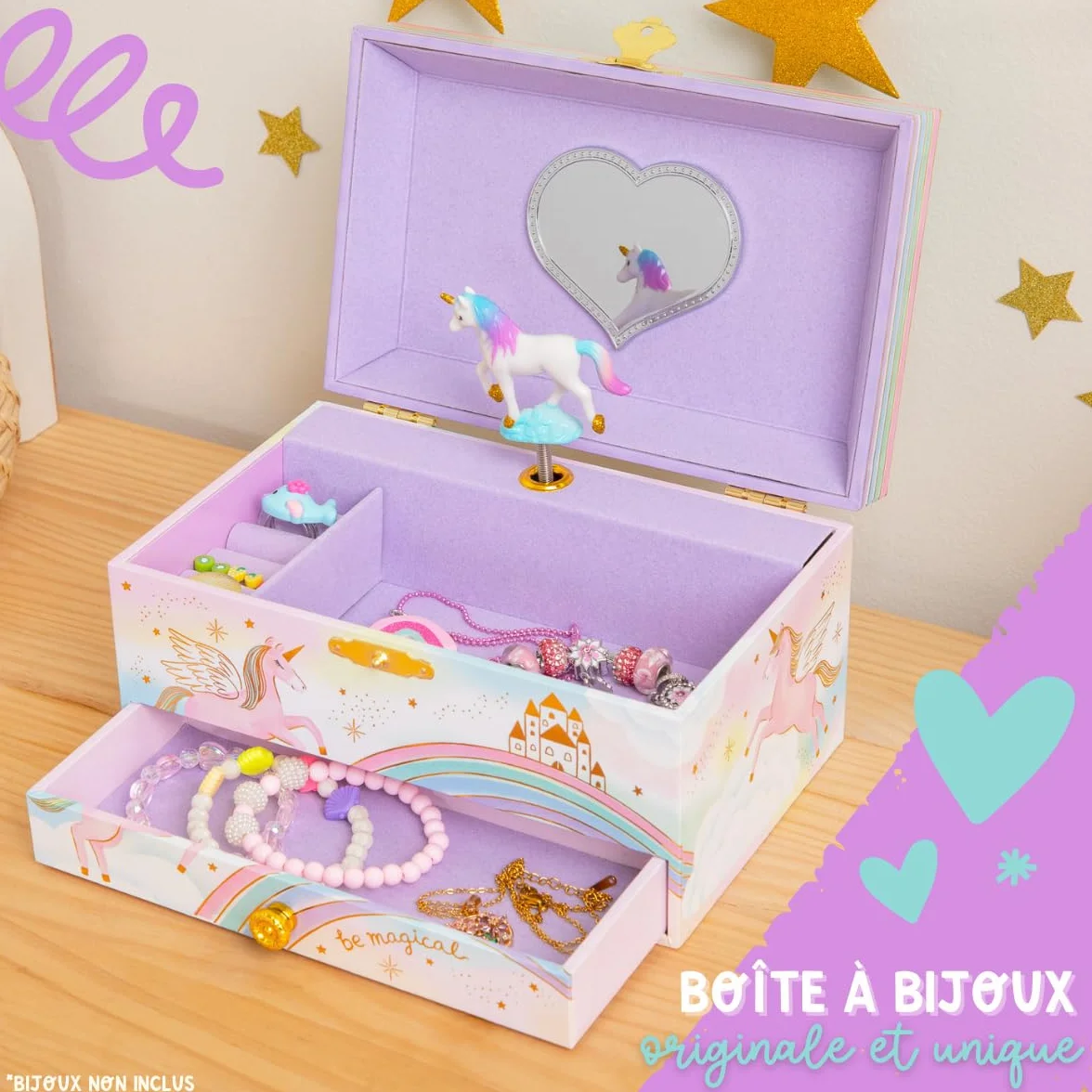 Boîte à Bijoux Musicale Licorne pour Filles avec Miroir, Cadeau Enfants 3-10 ans