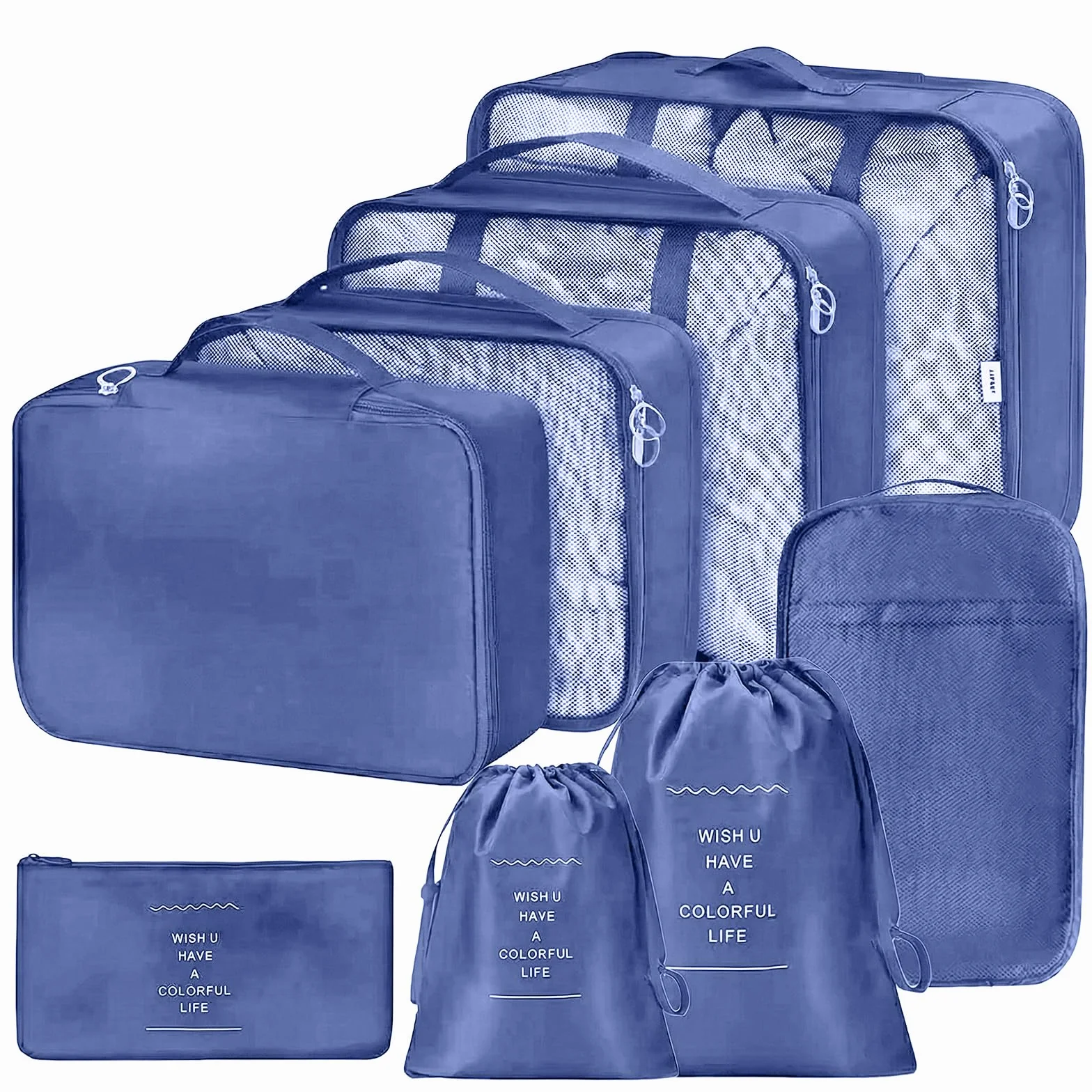 Organisateur Valise 8 Pièces, Packing Cubes de Voyage, Sacs Rangement Accessoires pour Vêtements Chaussures Cosmétiques Bleu Marine