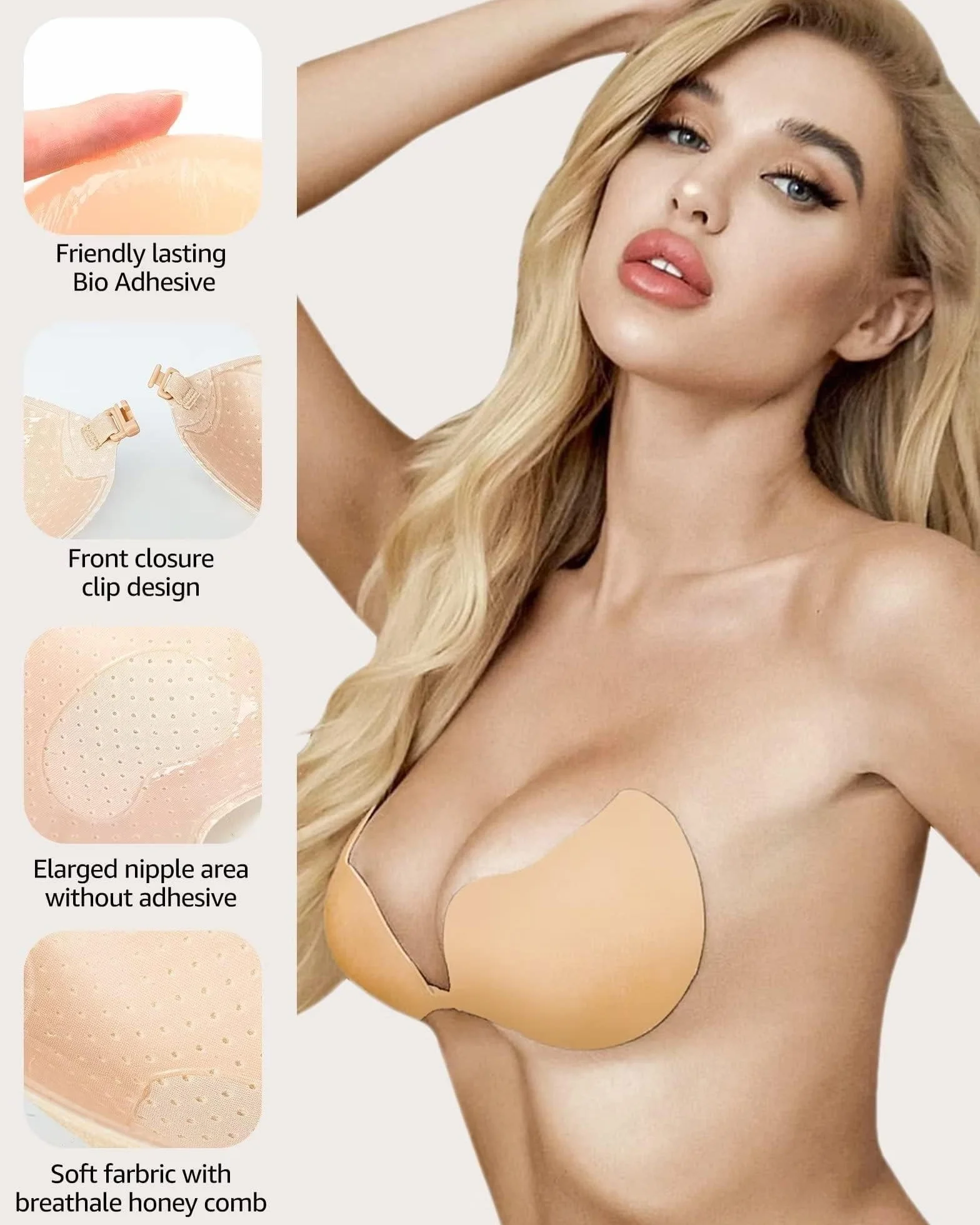 Soutien-Gorge adhésif en Silicone sans Bretelles, réutilisable, Invisible, Push-up – 2 Paires