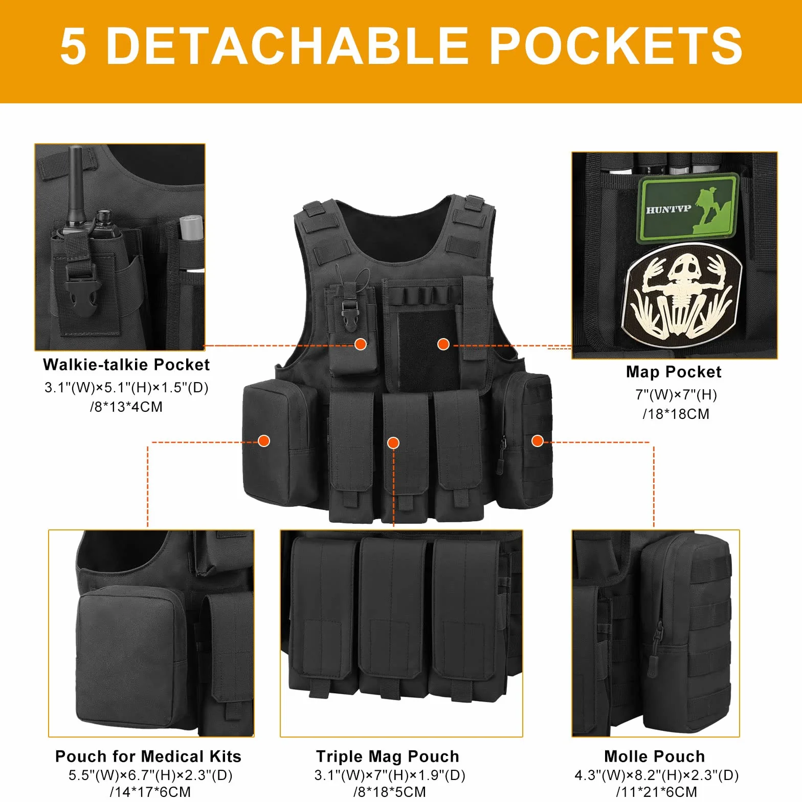 Gilet Tactique Molle Airsoft pour Hommes Femmes Camping Randonnée Chasse