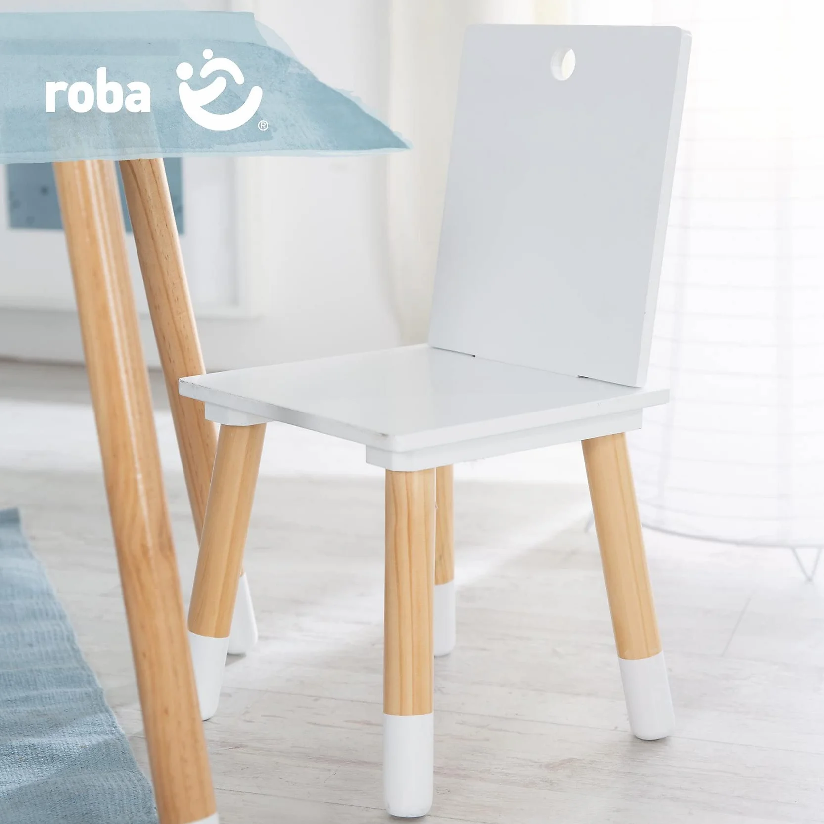 Ensemble Table et 2 Chaises Enfants Bois Massif 50 kg Style Scandinave Naturel Blanc