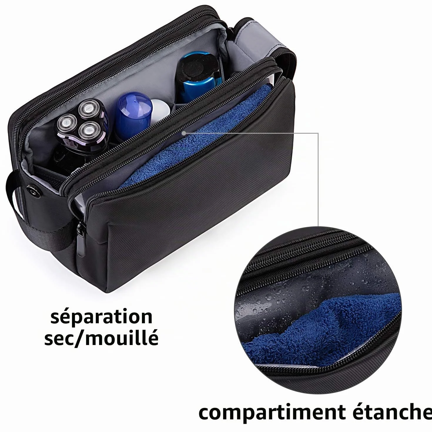 BAGSMART Trousse de Toilette Homme Voyage Imperméable Sac de Rasage Noir