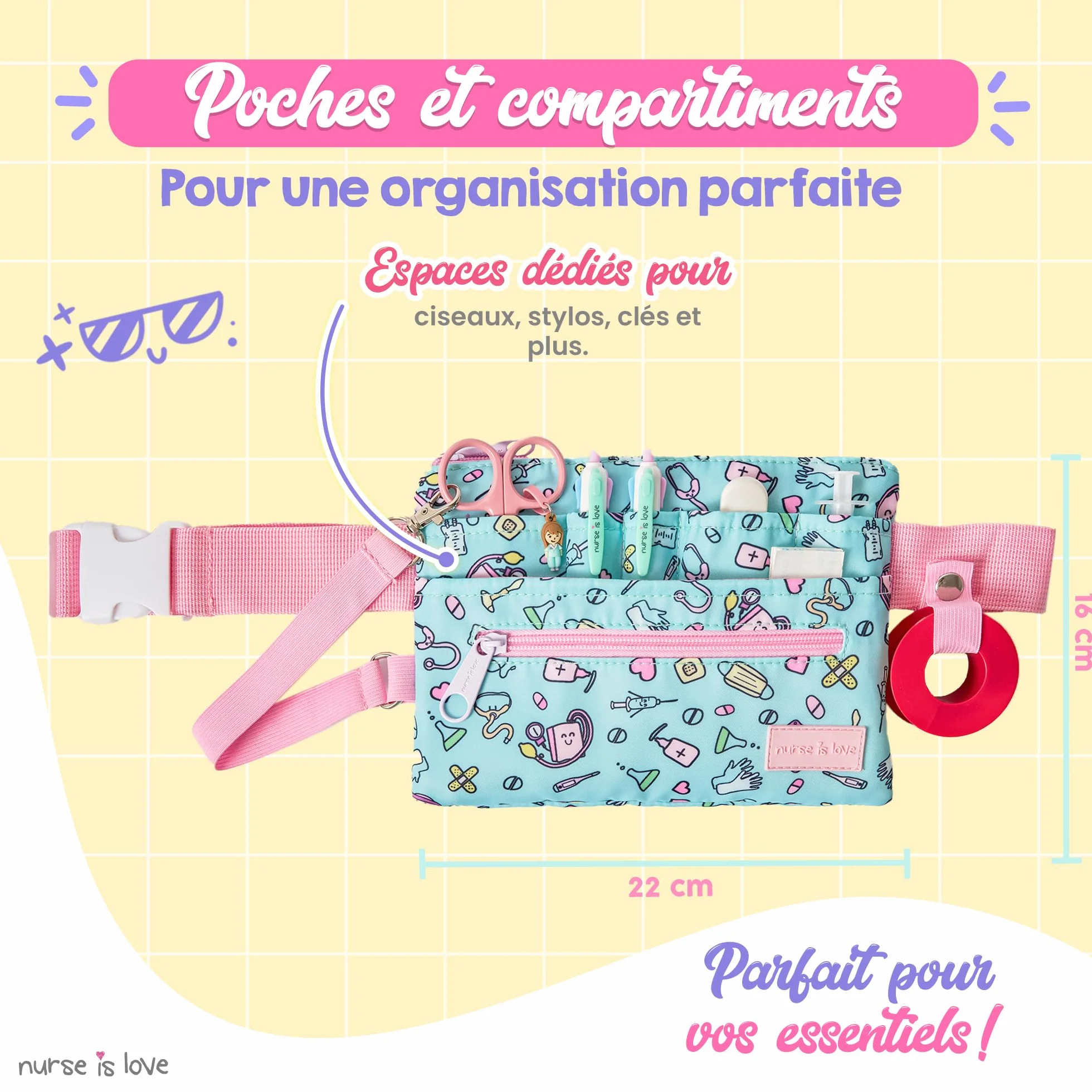 Pochette Ceinture Infirmiere Sac Banane Femme - Porte-Outil Ciseaux Pansement Accessoires