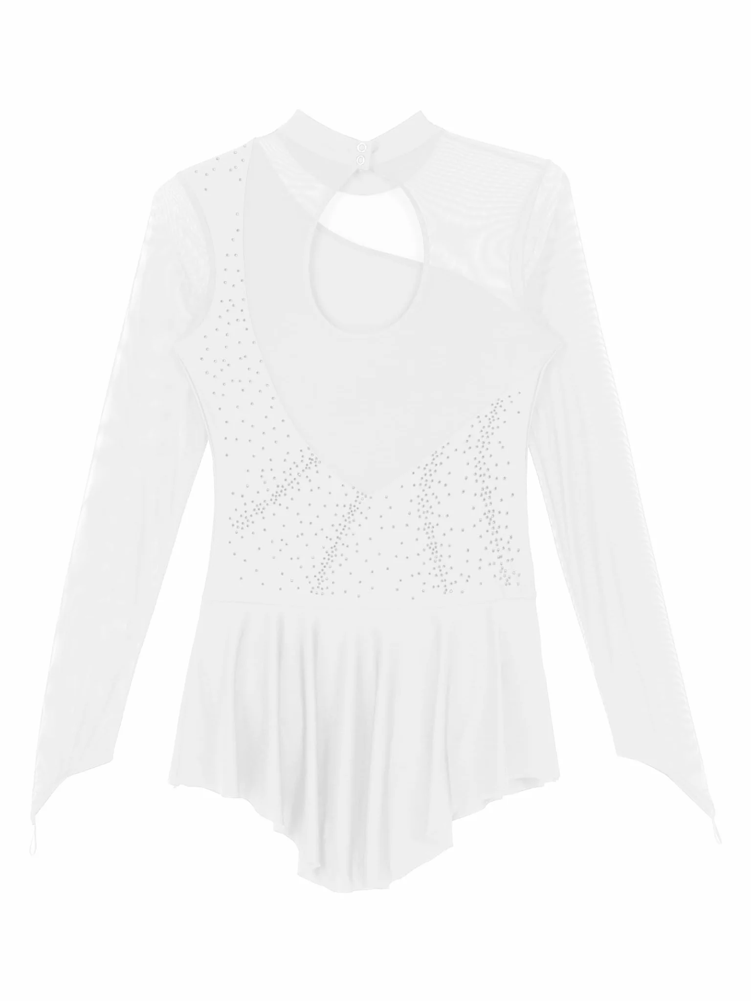 Robe Patinage Artistique Femme Manches Longues Strass Justaucorps Ballet S-2XL