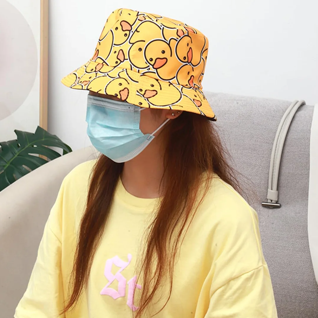 Chapeau de Seau Coton Unisexe, Chapeau de Pêche Soleil, Jaune Canard, 1 Pièce