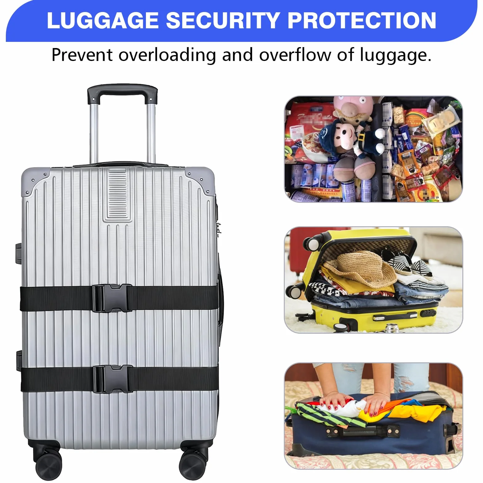 Sangles De Bagage Réglables Set De 4 Universelles 100-190 cm Ceintures De Sécurité pour Valises 20"-32" Accessoires De Voyage