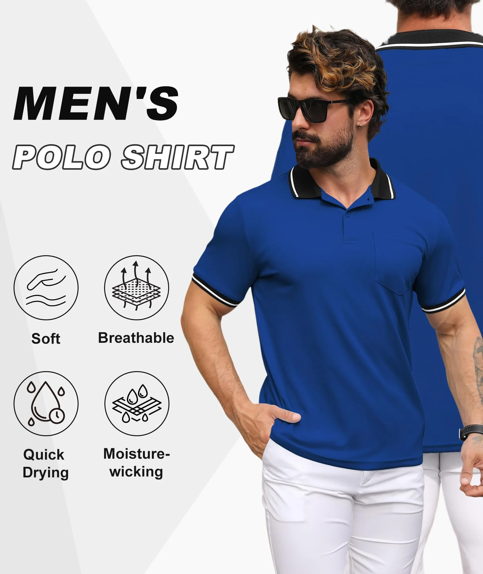 Polo Homme Manches Courtes Respirant T Shirt Séchage Rapide Tshirt Tennis