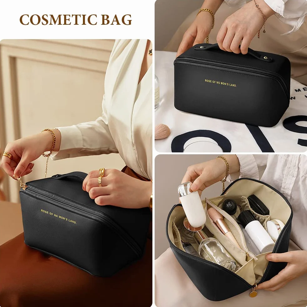 Aucuu Grande Trousse de Maquillage Voyage Étanche Portable en Cuir PU