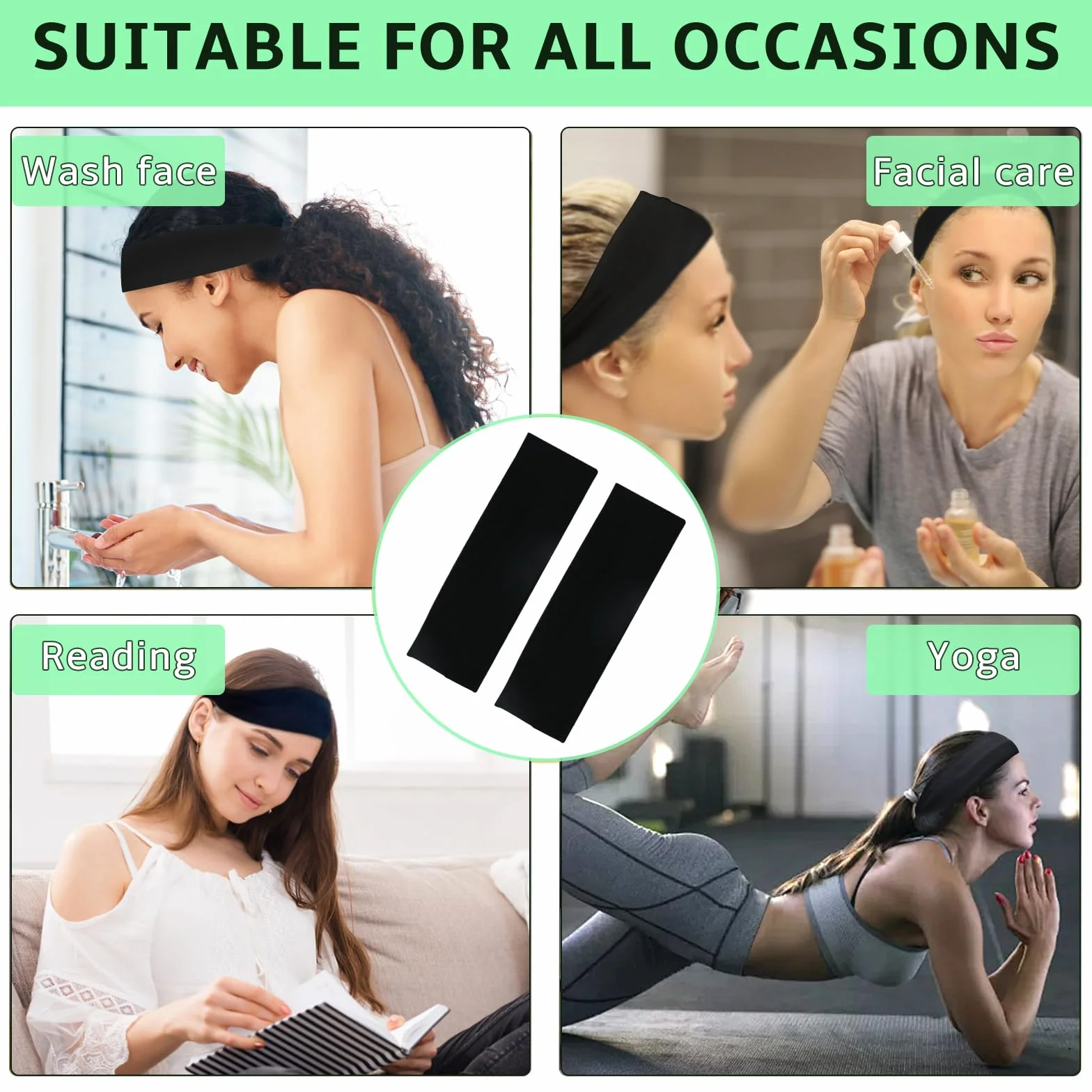 Sularpek Bandeau Cheveux Femme Noir Sport Élastique Antidérapant Large Yoga