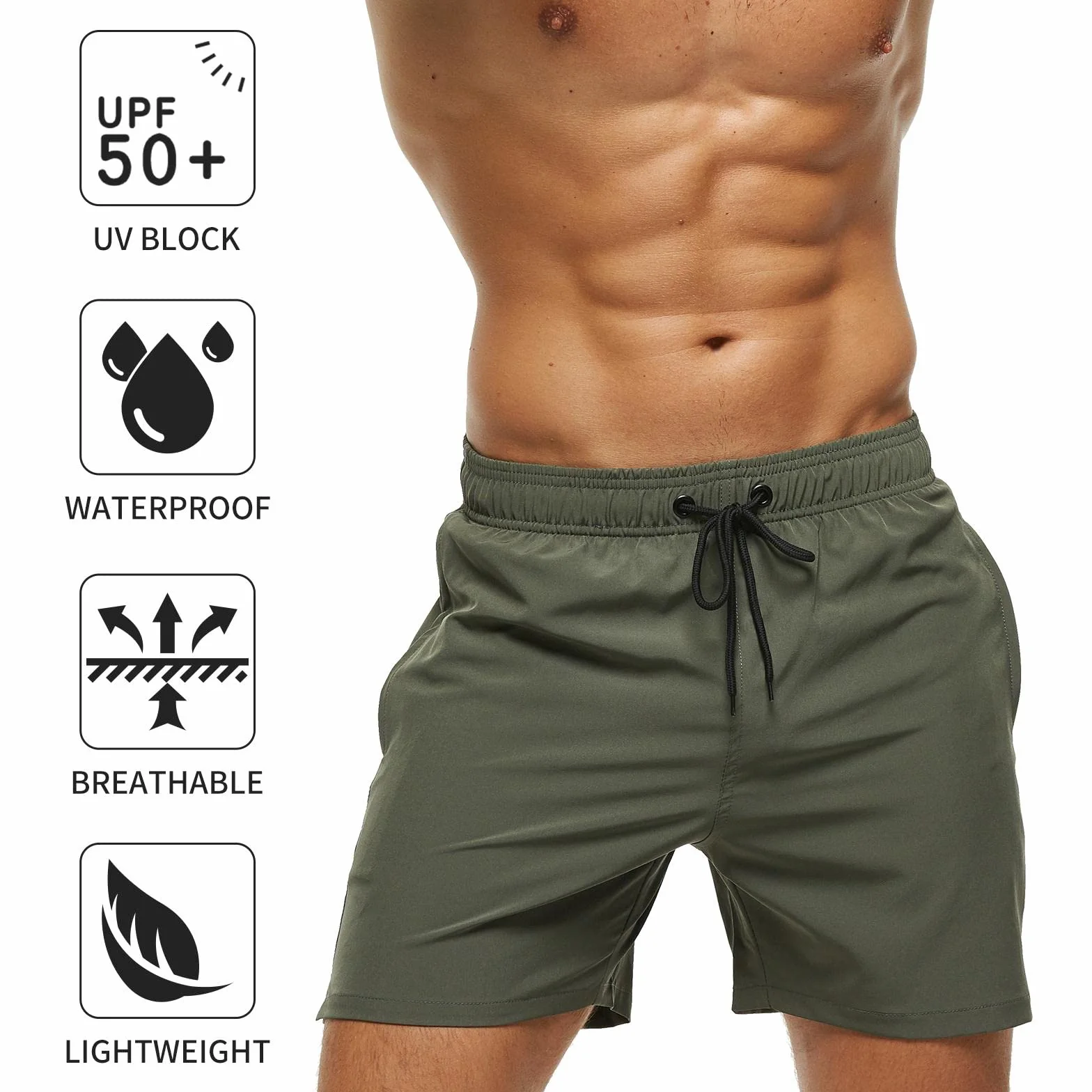 EDOTON Maillot de Bain Homme Poche Zippée Imperméable Séchage Rapide Cordon Serrage Réglable