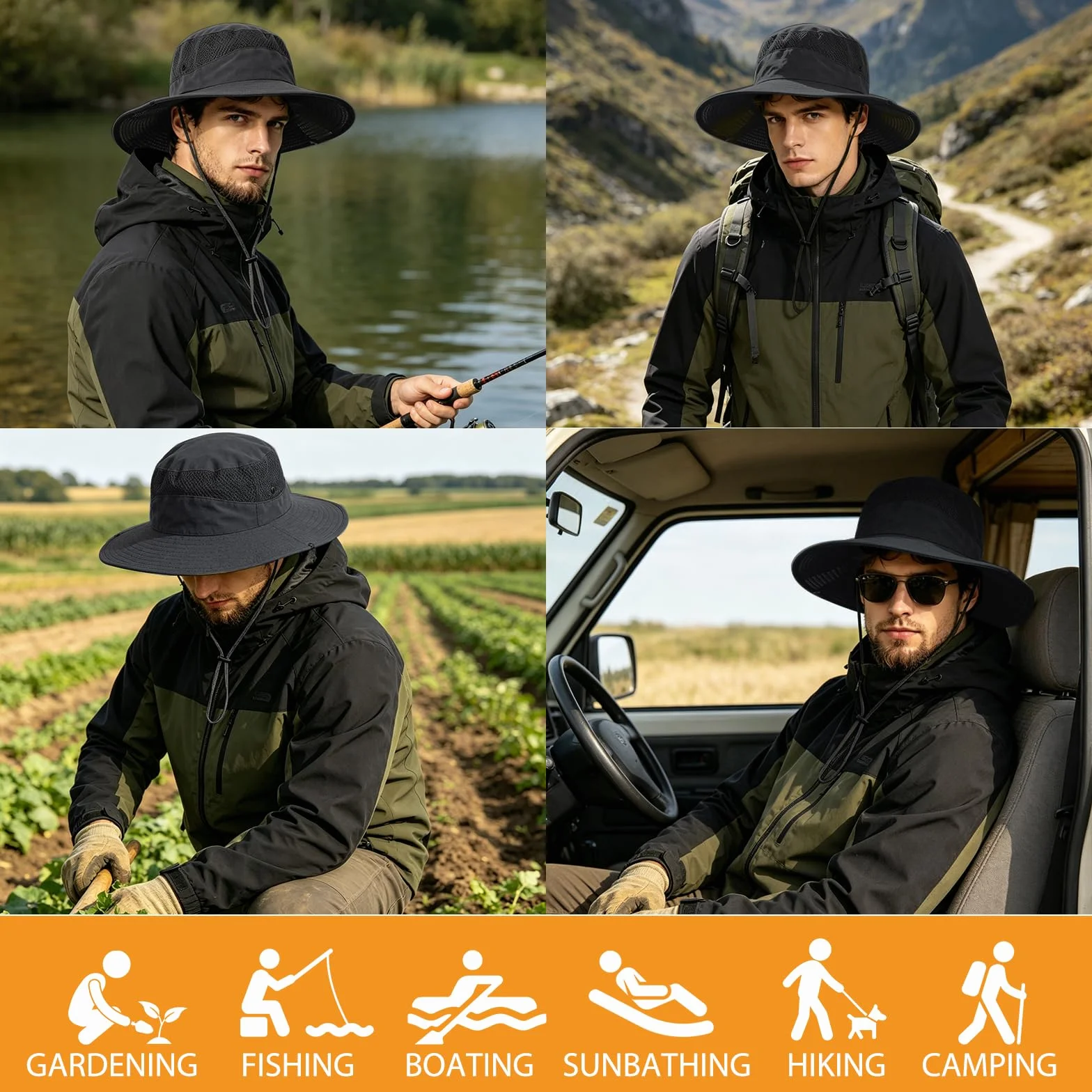 Chapeau Homme Anti UV Femme Large Bord Casquette Pliable Étanche Randonnée Mesh Respirant Soleil Safari