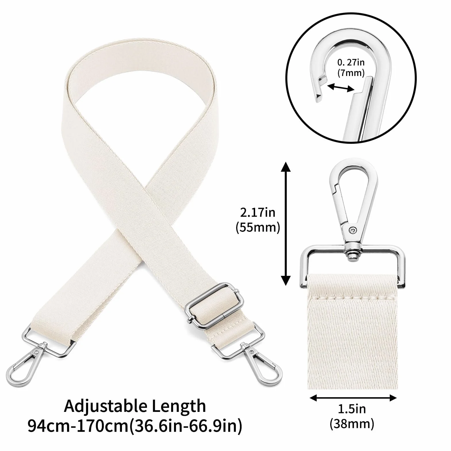 Bandoulière réglable universelle antidérapante avec crochets pivotants en métal pour sac à bandoulière, beige