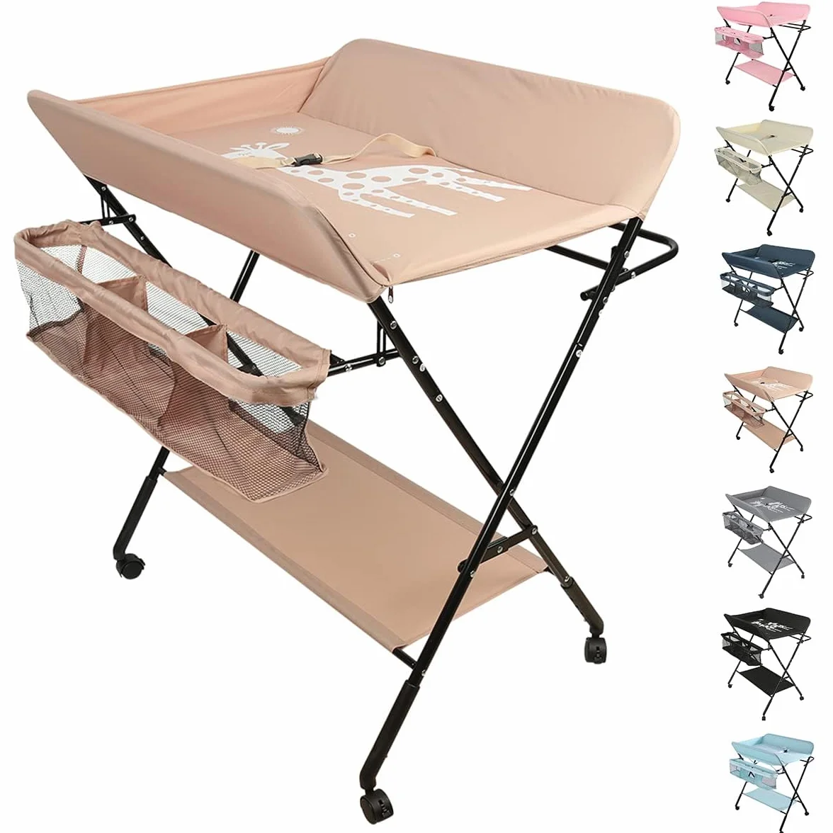 Table à Langer Pliable et Portable, Charge Max 25 kg, Réglable en Hauteur (Amande)