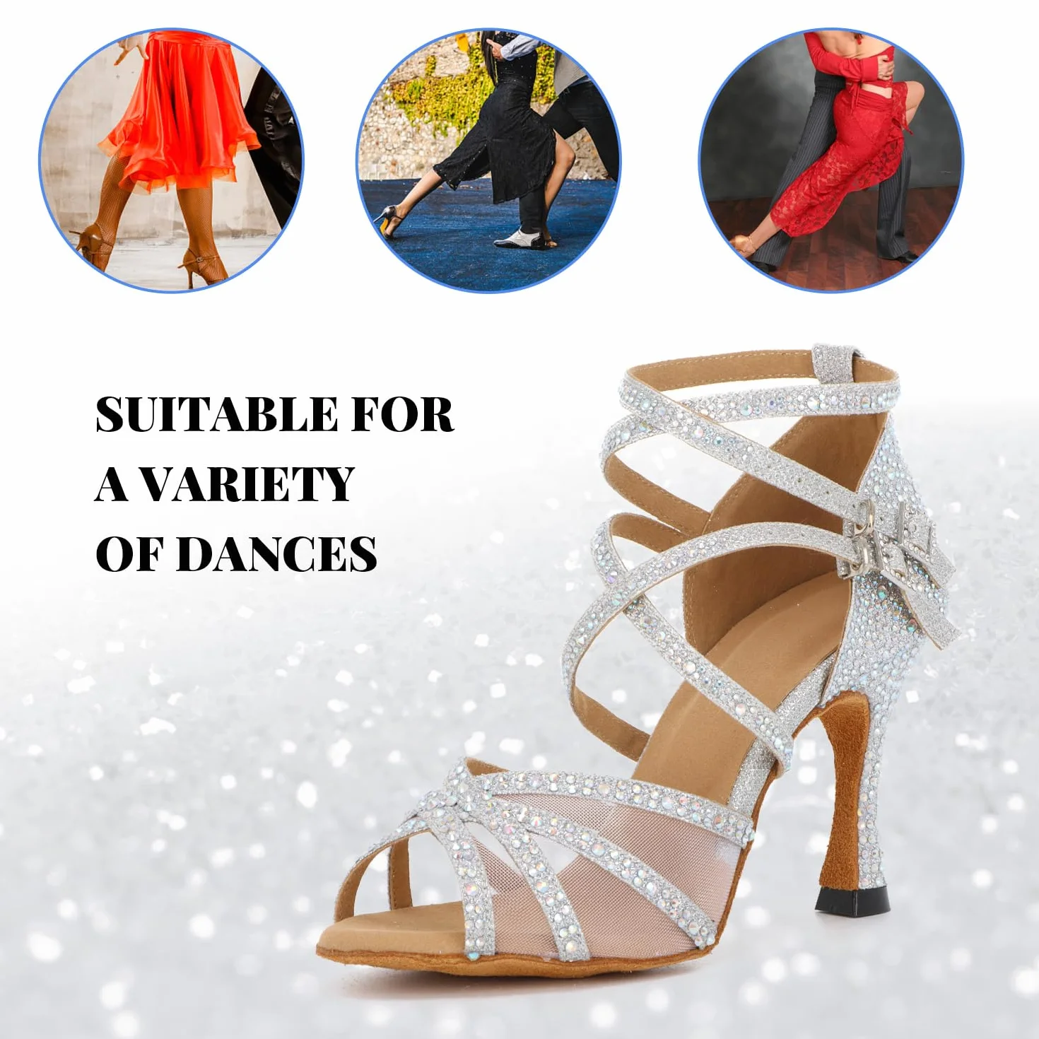 Chaussures de Danse Femmes Latine Strass Salsa Tango Valse Bachata Moderne Salon