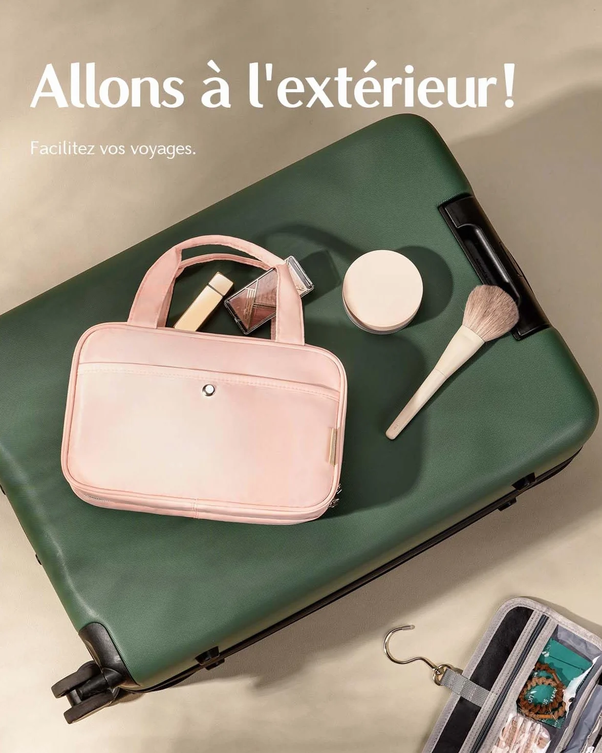 Trousse de Toilette à Suspendre Voyage Femme Imperméable avec Fenêtre Transparente Rose Moyen