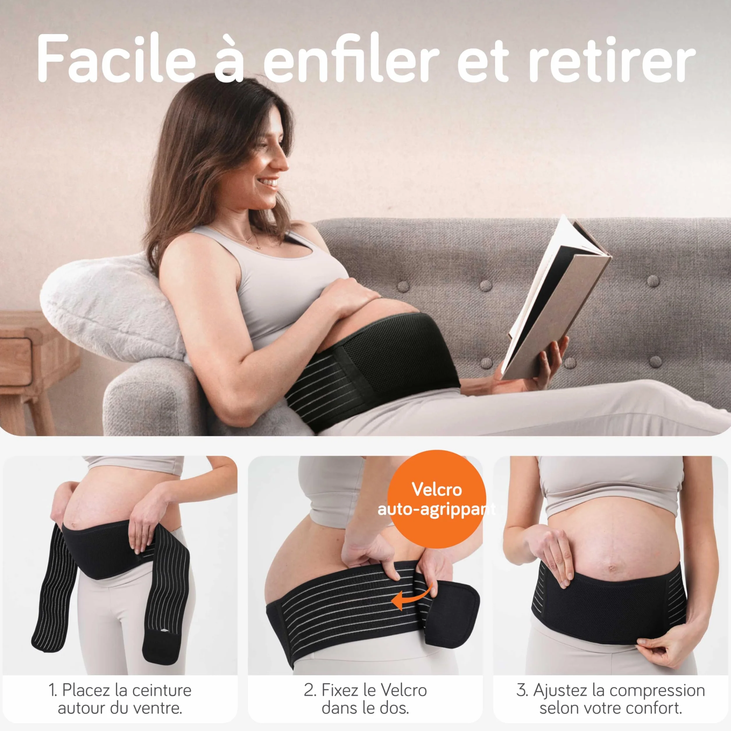Baby Uma Ceinture de Grossesse Femme Enceinte, Légère & Respirante, Bandeau de Maintien Ajustable avec Velcro, Soutien Abdominal Confortable (2XL)