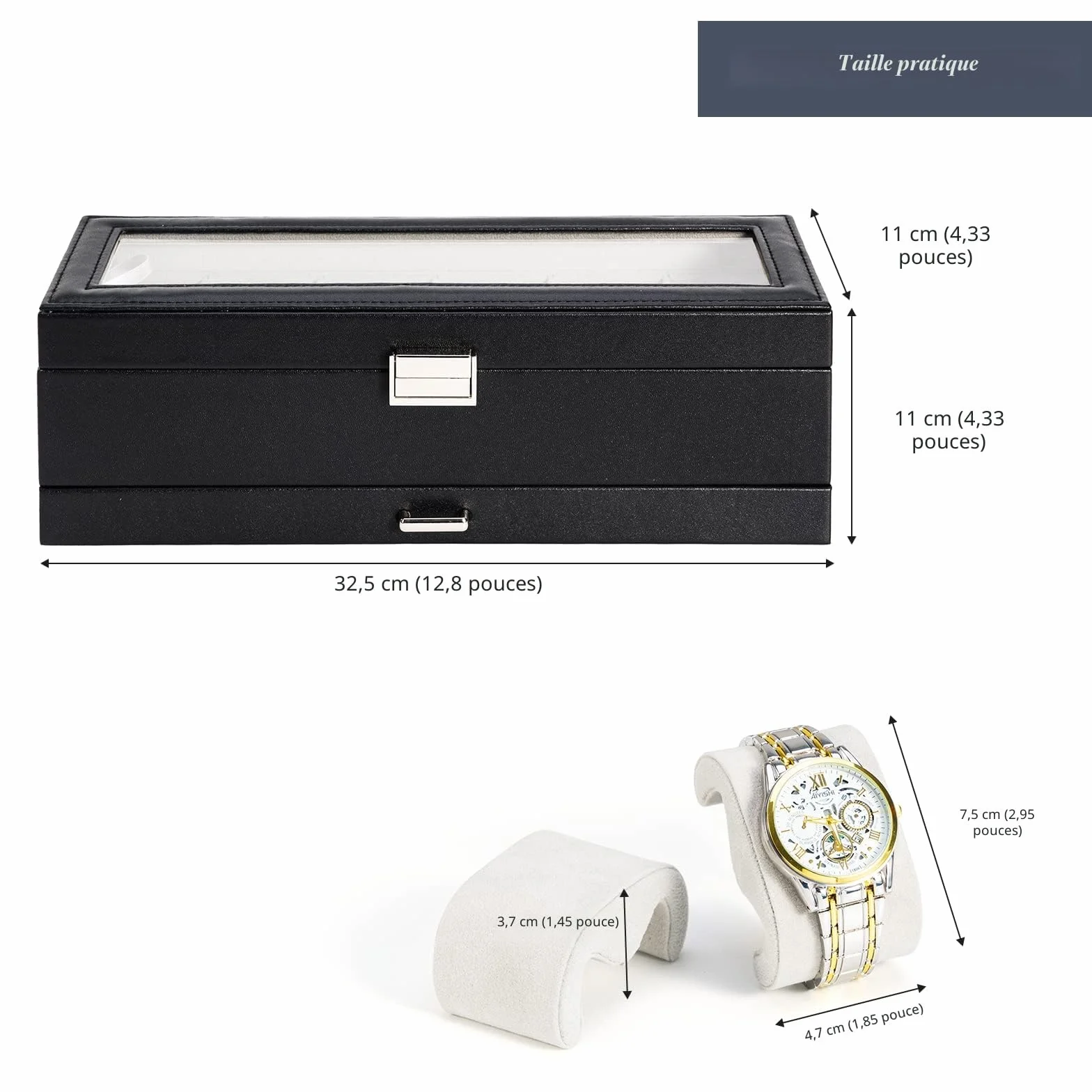 ProCase Boite a Montre 2 Niveaux 6 Emplacements avec Coussins Couvercle en Verre Noir