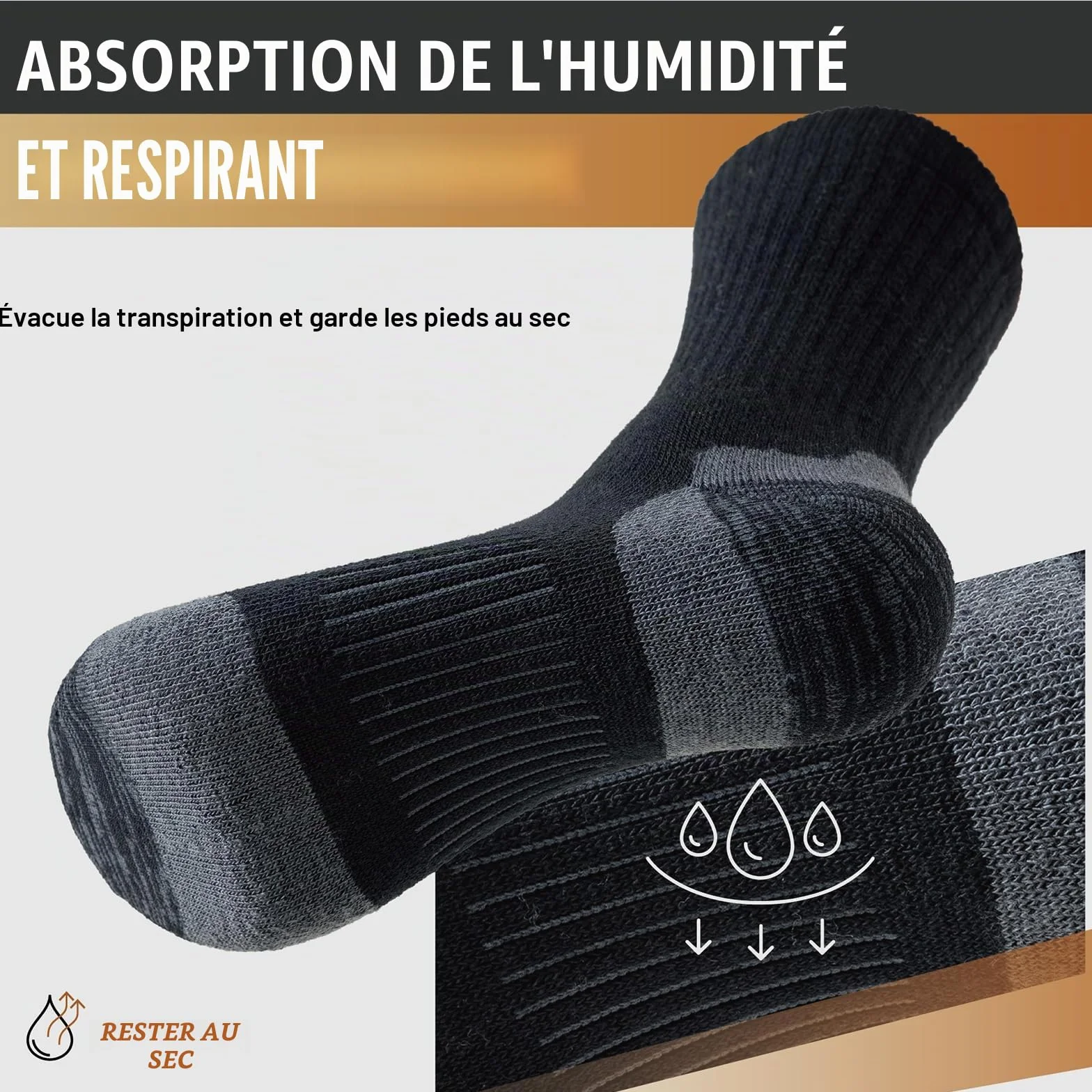 Chaussettes Hiver Chaude Homme Femme en Laine Mérinos Anti-Ampoules 3 Paires