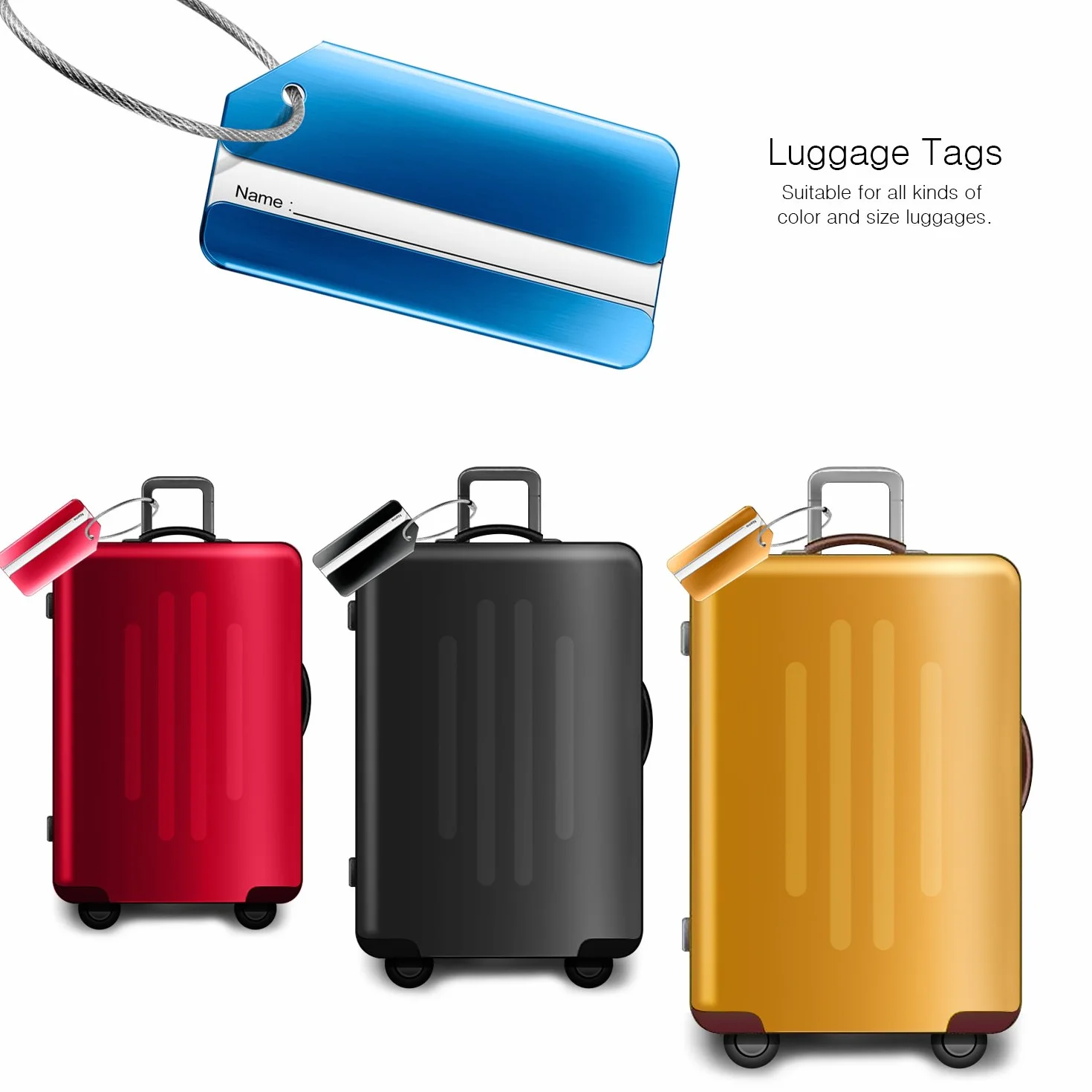 Ivencase Étiquettes Bagages Alliage d'aluminium avec Cordes Acier Inoxydable Valise 6pcs