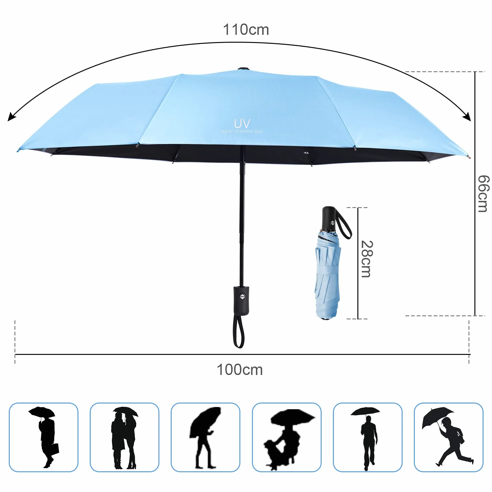 Vicloon Parapluie Pliable Anti UV Anti Retournement Résistant au Vent Compact