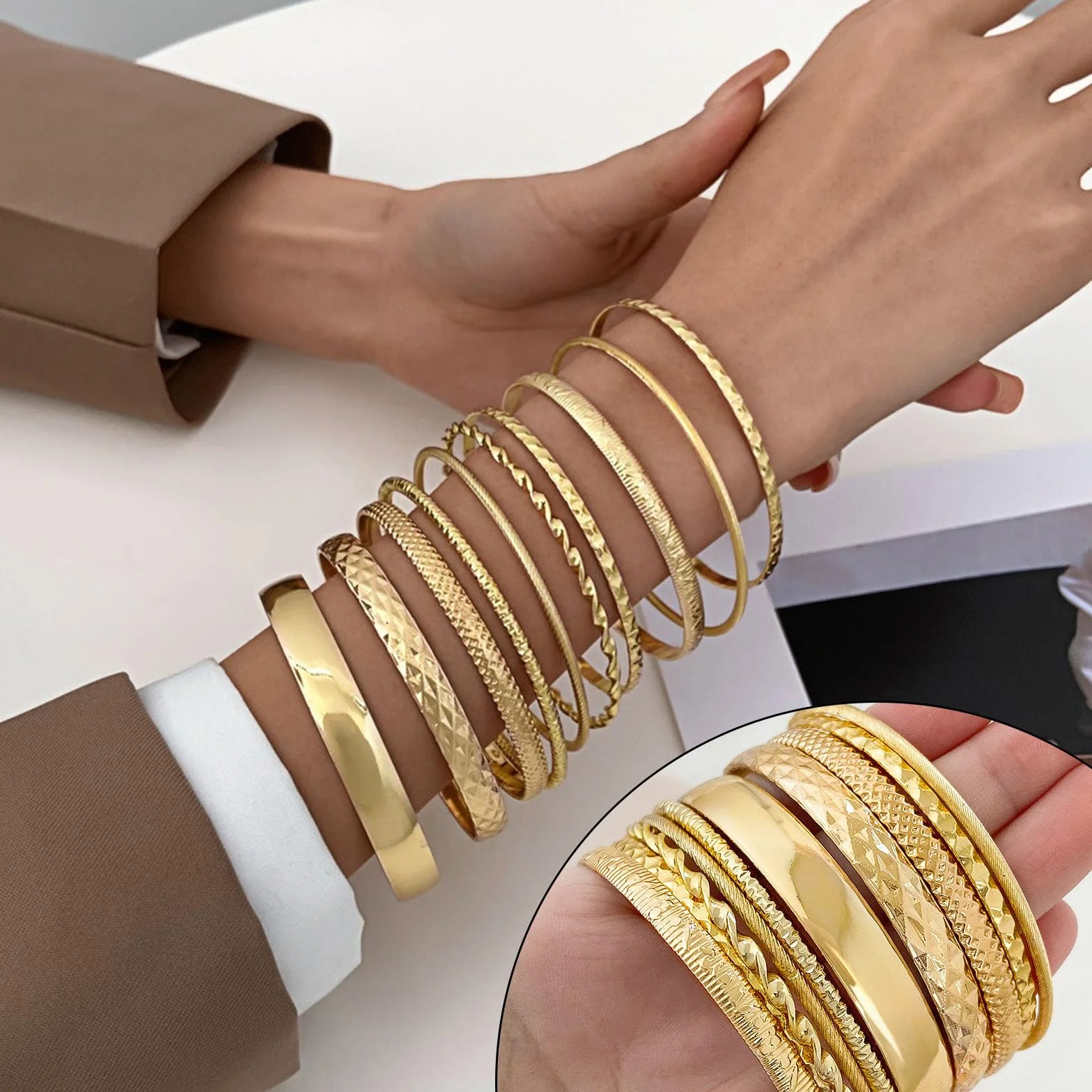 Set de 10 Bracelets pour Femmes Bohemia Vintage Ajustables Empilables Bijoux de Bras Mariage Fête