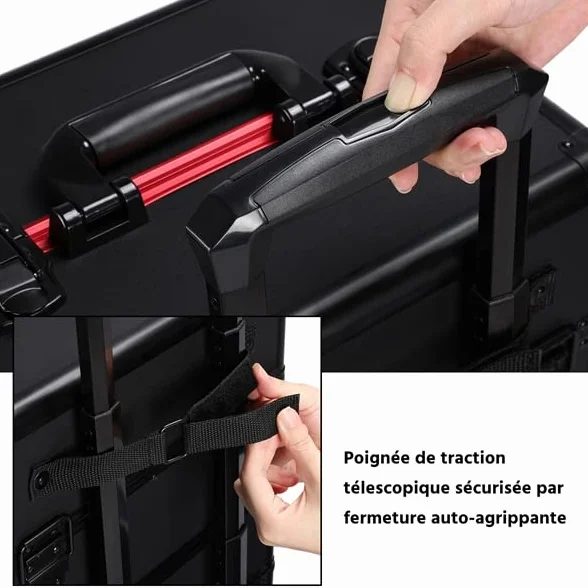 Valise Maquillage Professionnelle 4 en 1 à roulettes, Pivotante 360°, Noir