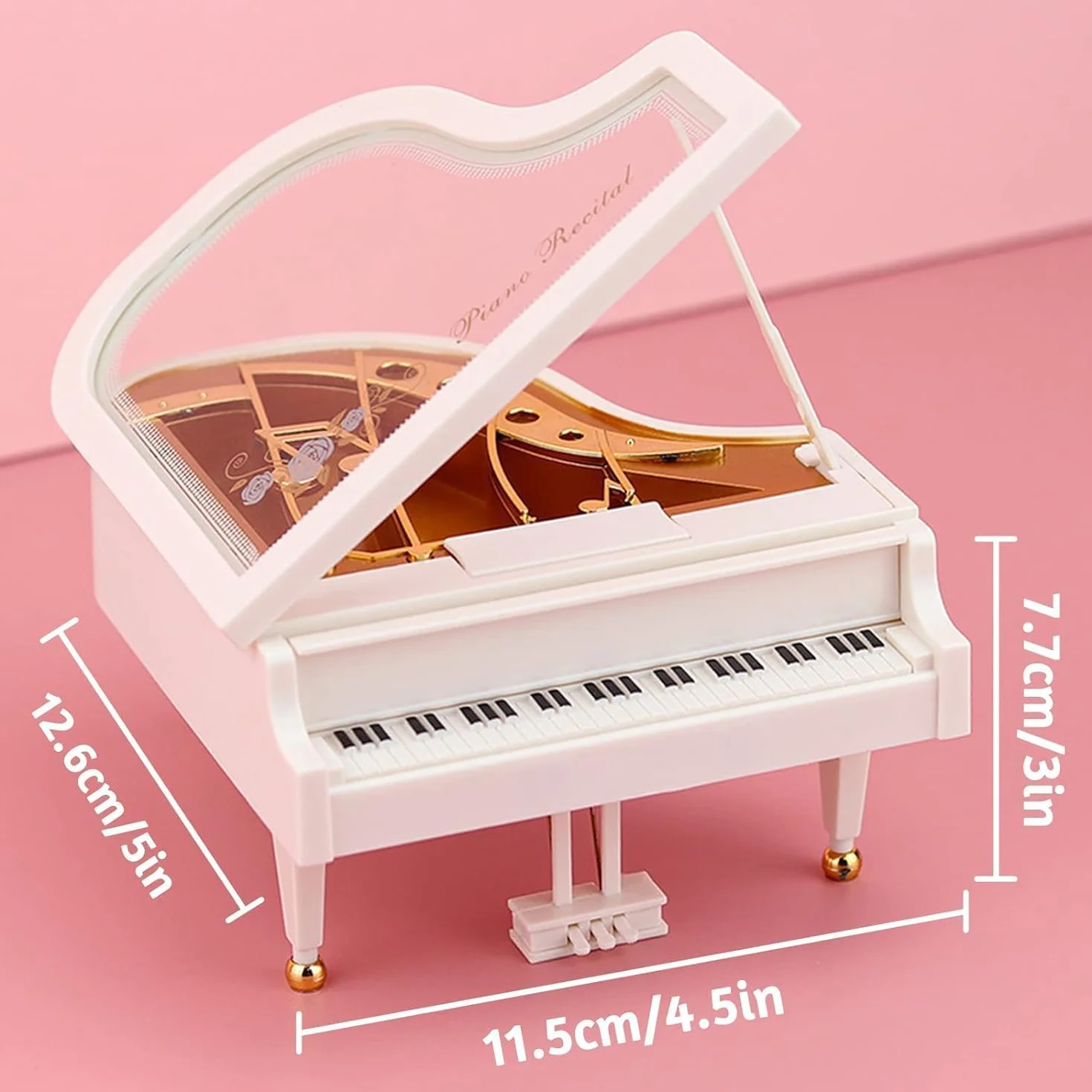 Boîte à Musique Piano Mini à Remonter pour Filles - Mélodie Classique, Blanc