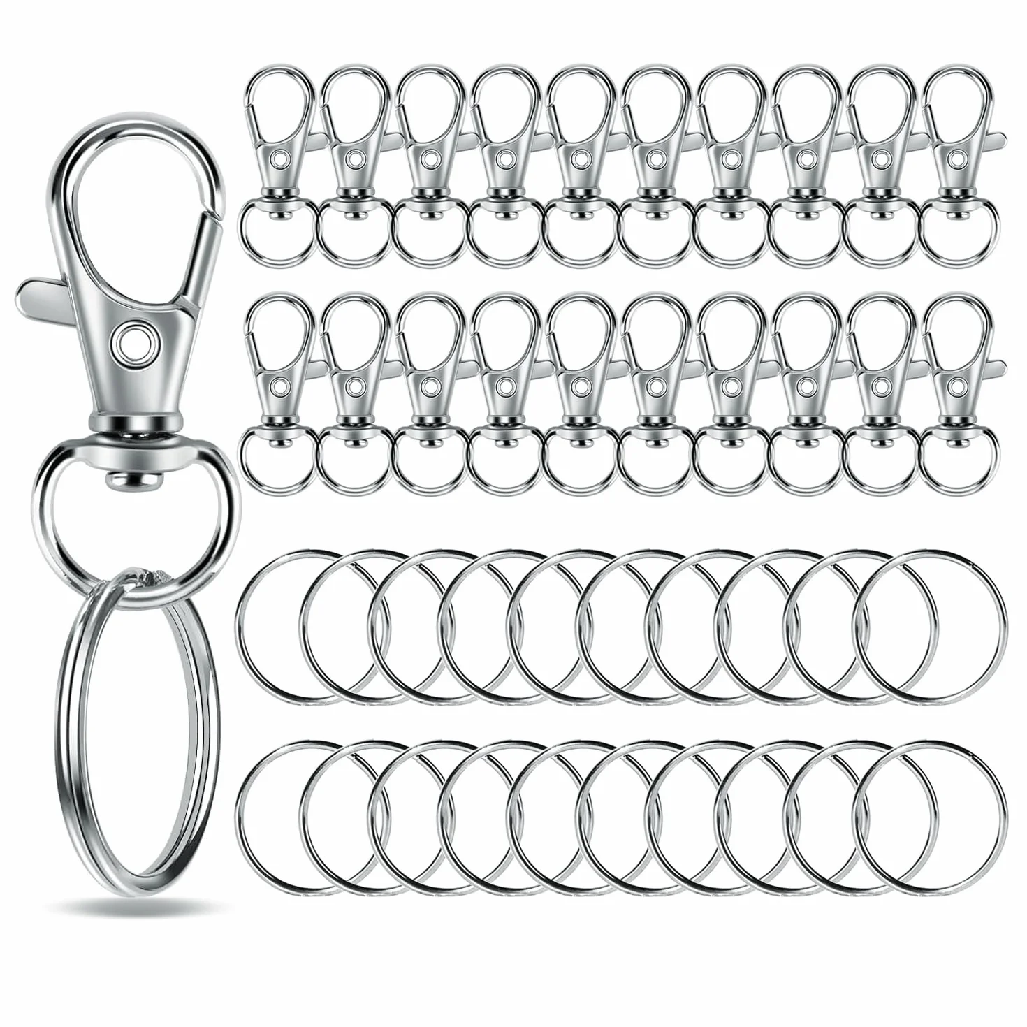 Porte-clés mousqueton anneau en acier inoxydable 40 pièces, ensemble alliage zinc pour bricolage artisanat maison voiture sport