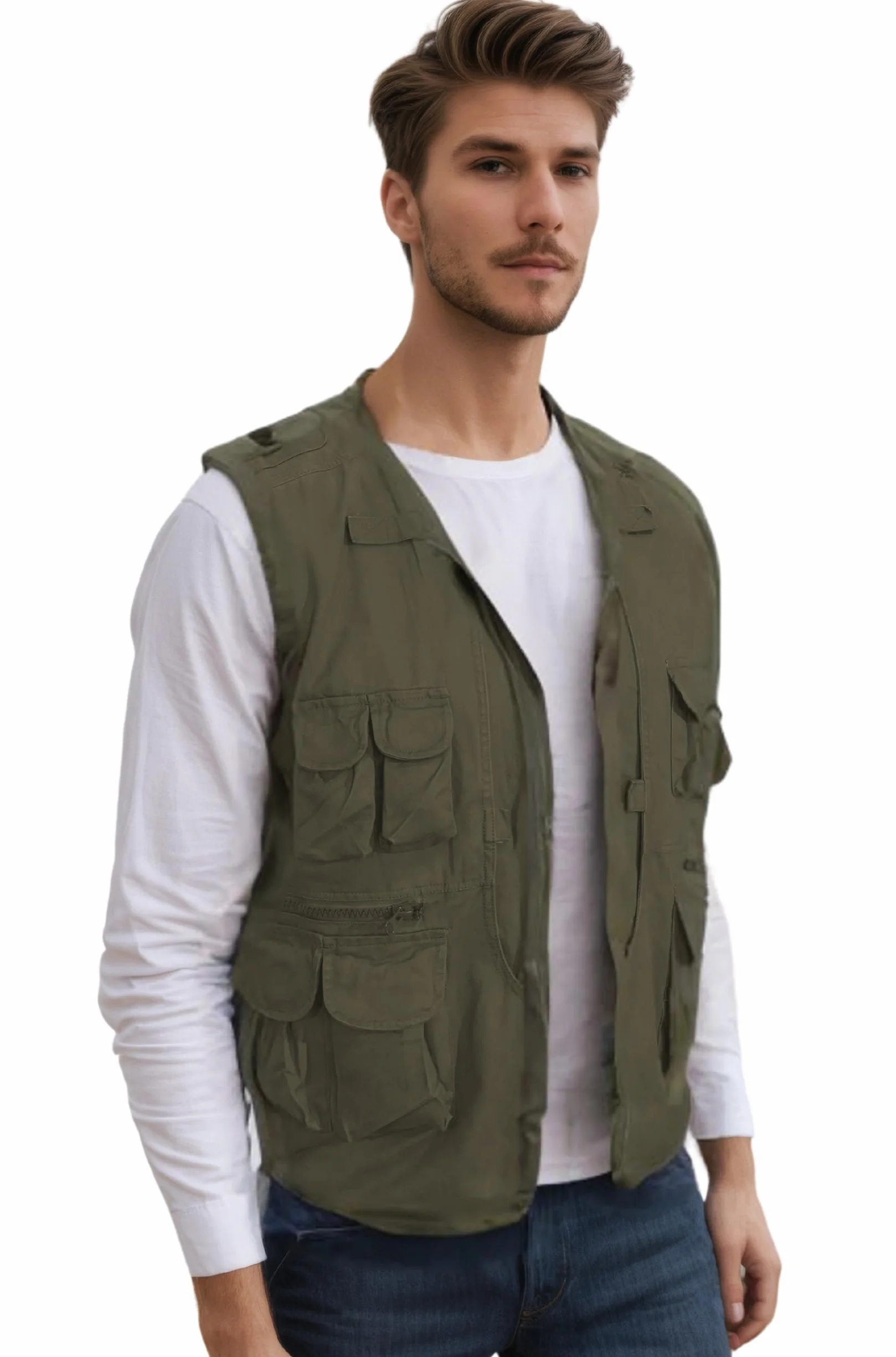 Gilet de Pêche Homme Multi-Poches Léger Respirant Séchage Rapide Plein Air Photographie Camping