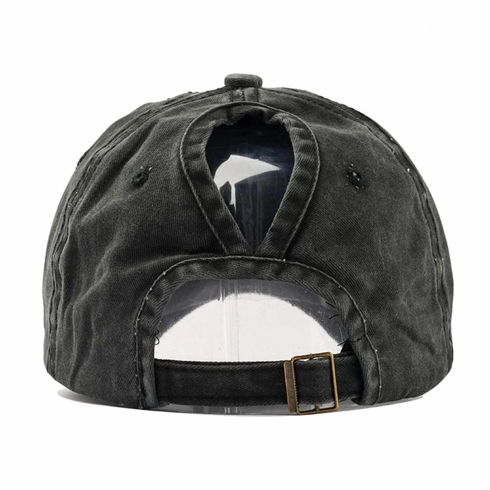 Femme Casquette de Baseball en Queue de Cheval Vintage Chapeau Camionneur Papa Cap Réglable Anti-Soleil
