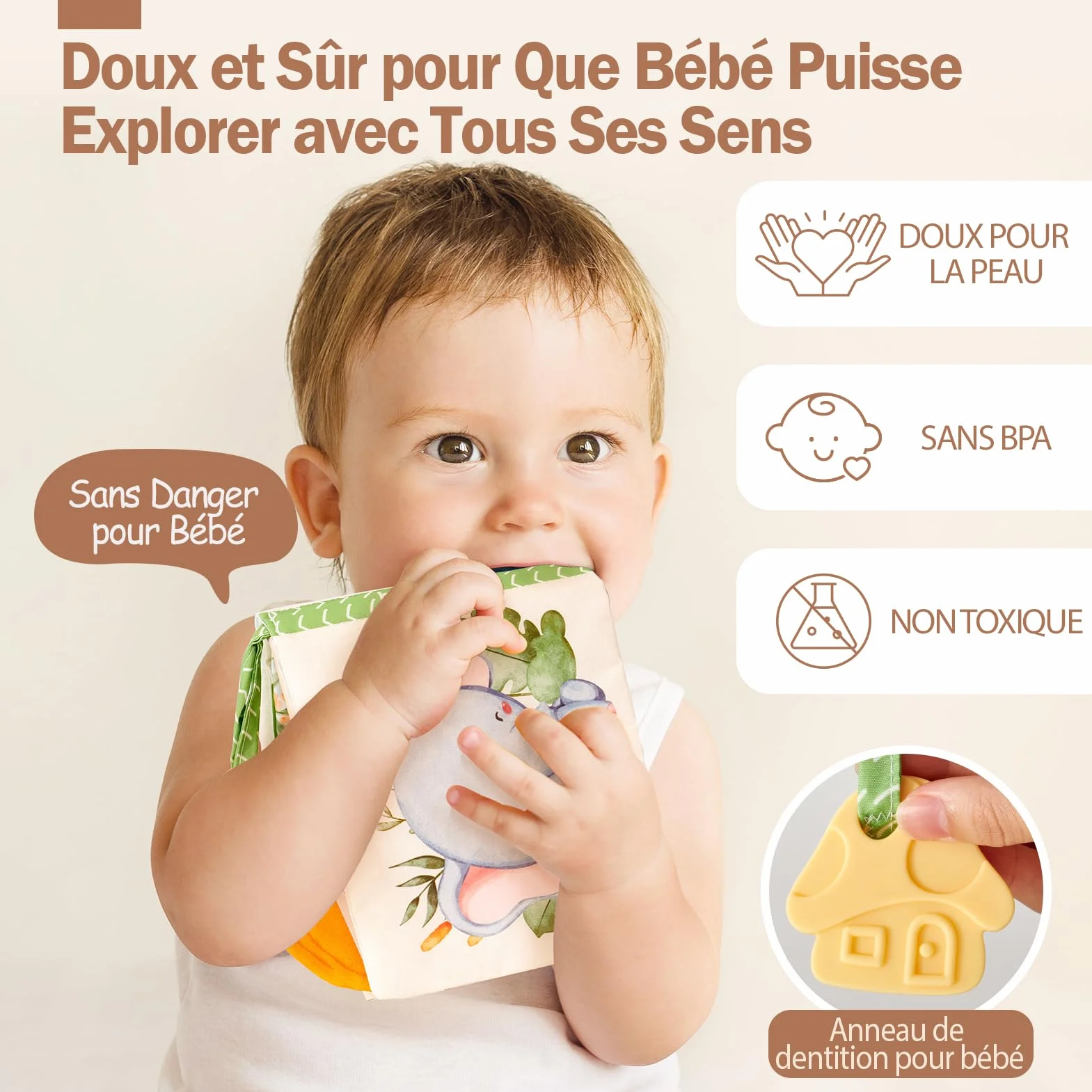 Livres Sensoriels en Tissu Doux pour Bébé 0-6 Mois, Jouet d'Éveil Cadeau Naissance