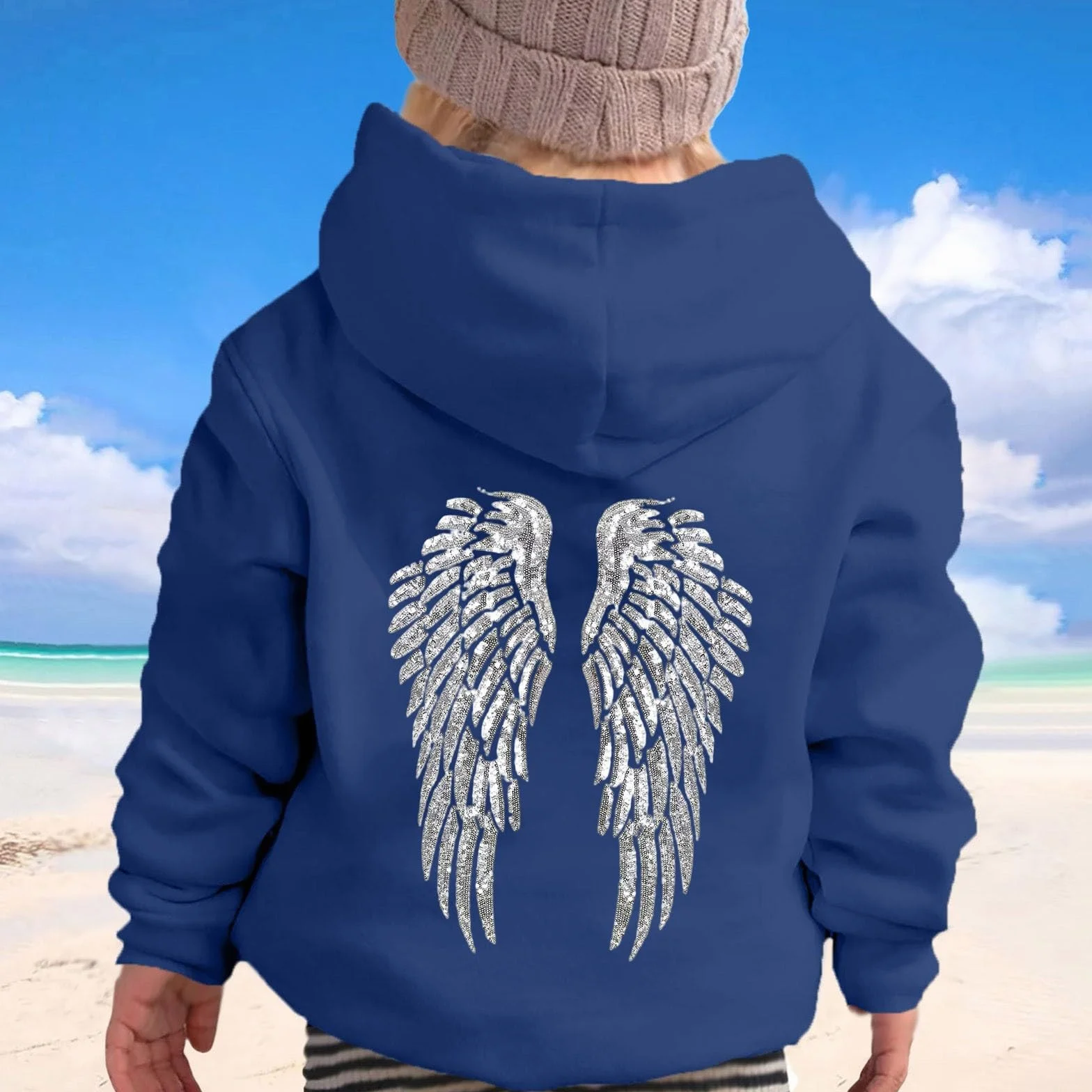 Angel Hoodie Sweat à Capuche Enfant Filles Strass Poches Manche Longue Y2k Streetwear