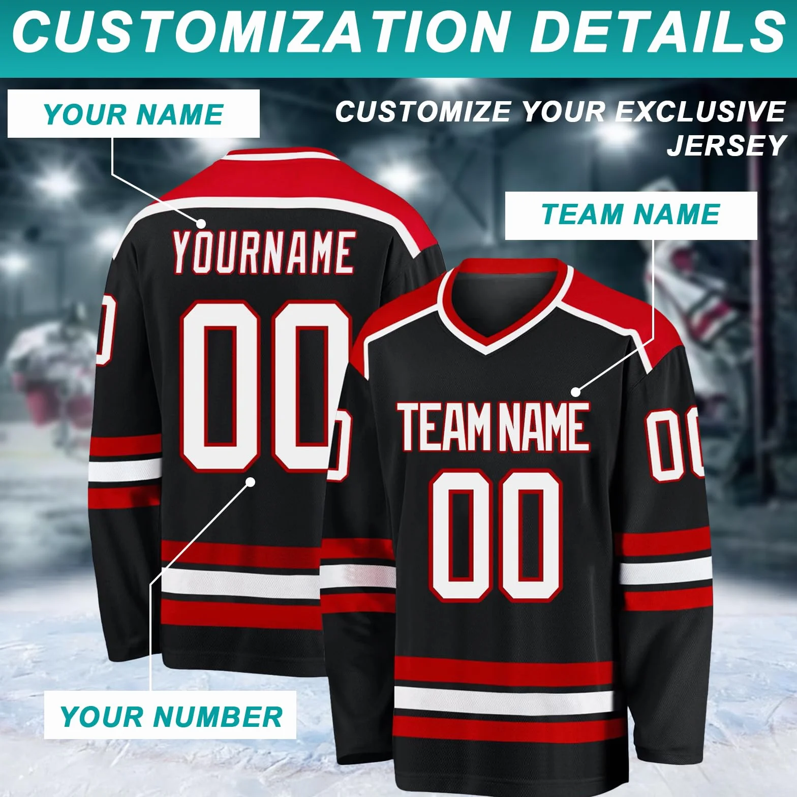 Maillot de Hockey Personnalisable Nom d'Équipe Tissu Respirant Maillé Hommes