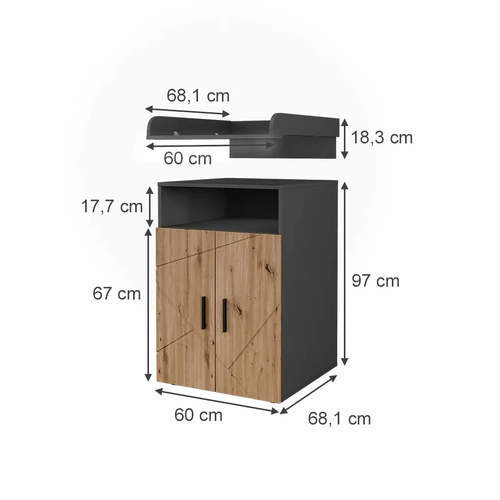 Vicco Commode à Langer Irma 60x97cm Anthracite Chêne de Force doré Plan à Langer