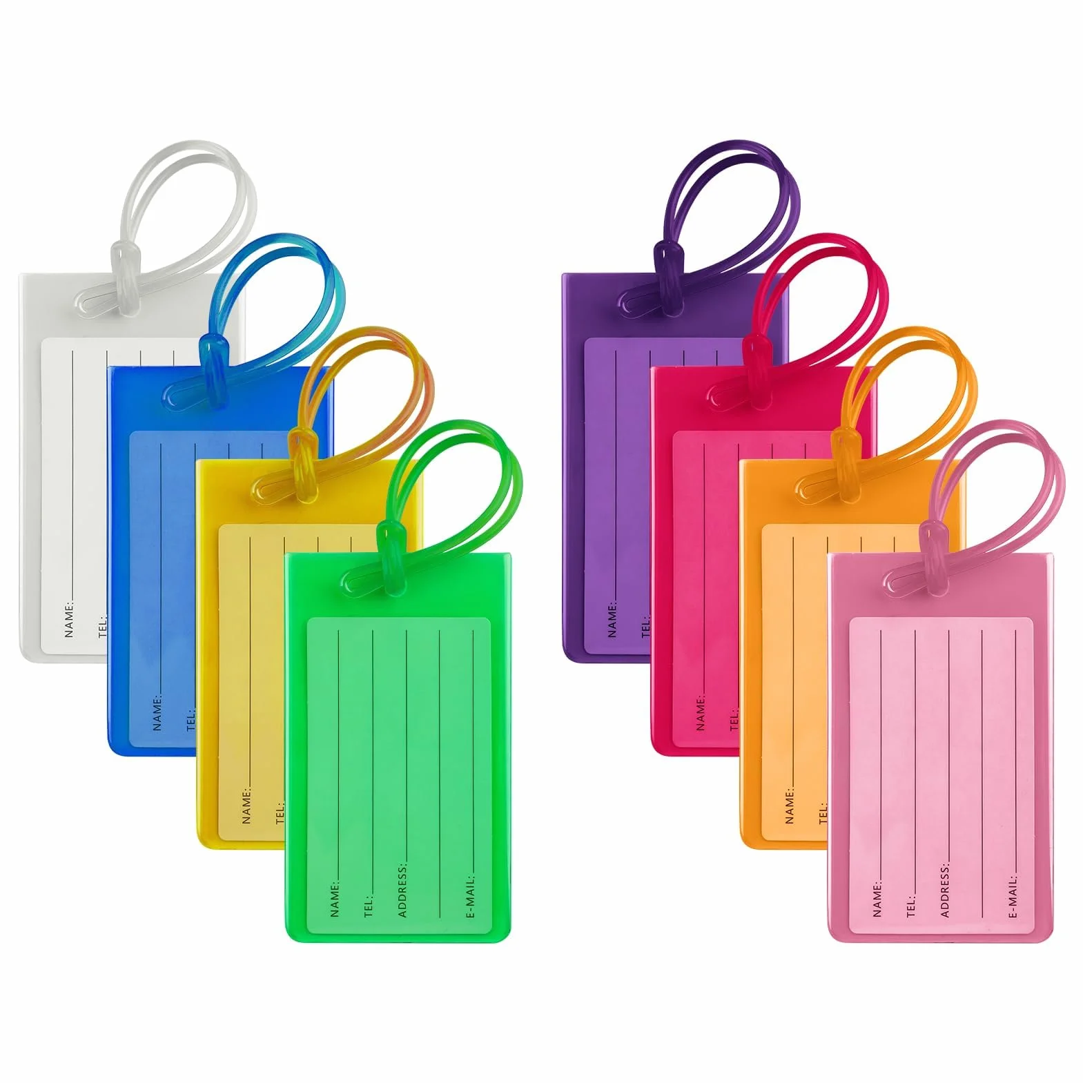Étiquette Valise avec Carte PVC Étanche 8 Pièces, Porte Nom Bagage pour Voyage Sacs à Dos