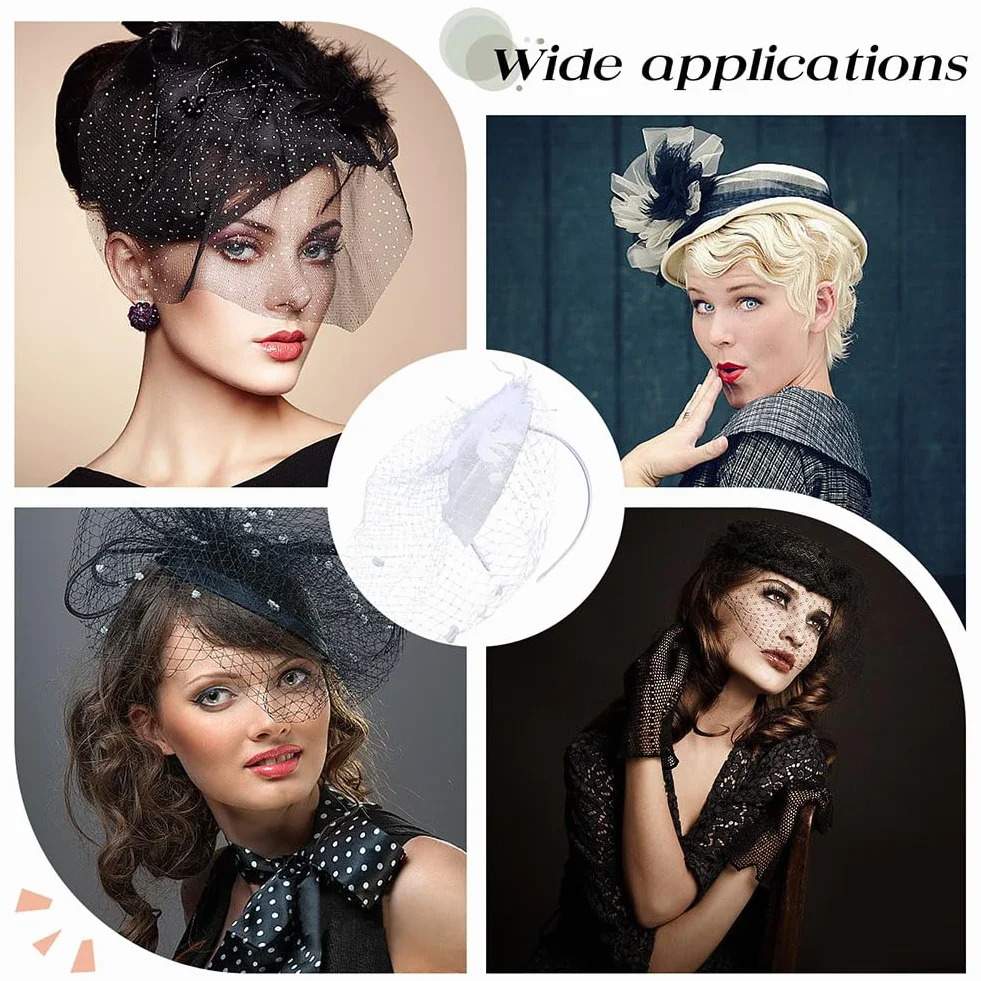 Chapeau Bibi en Voile Blanc avec Plumes 13x11cm Accessoire Cheveux Rétro pour Mariage Thé Soirée