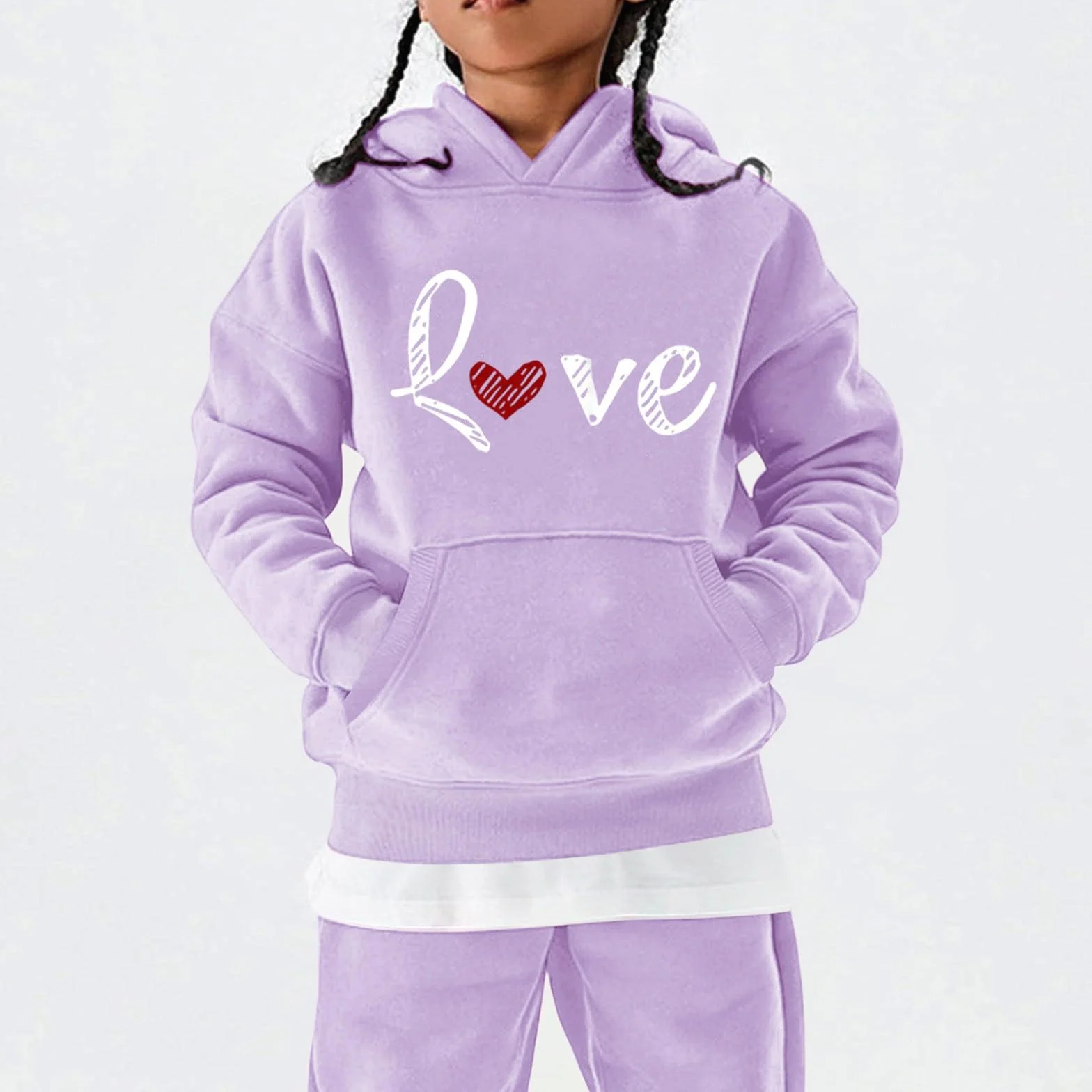 Sweat à capuche surdimensionné pour filles motif cœurs manches longues