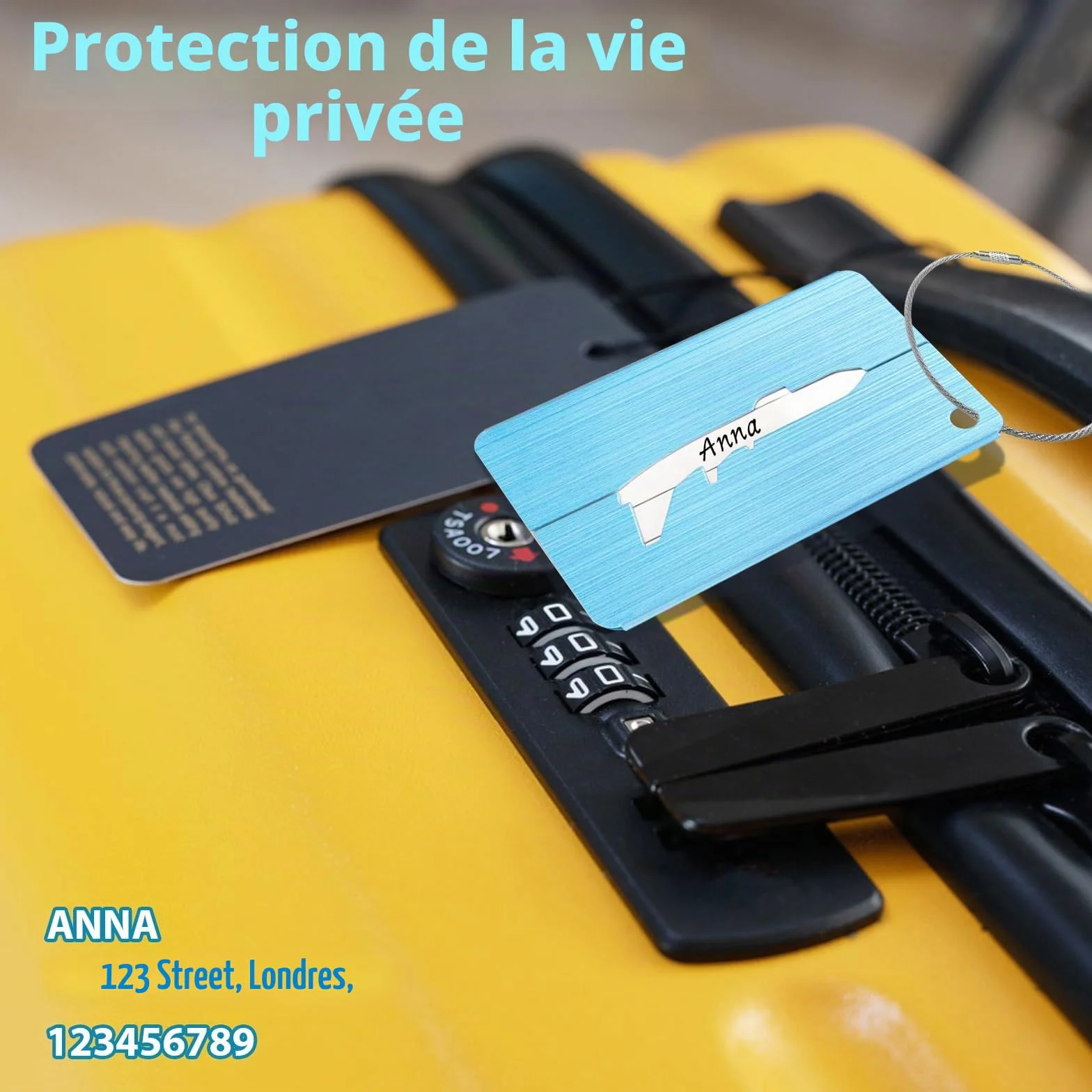 Alyvisun Etiquette Valise Métal 5 Pièces avec Carte Informations 7,5x4,5 cm