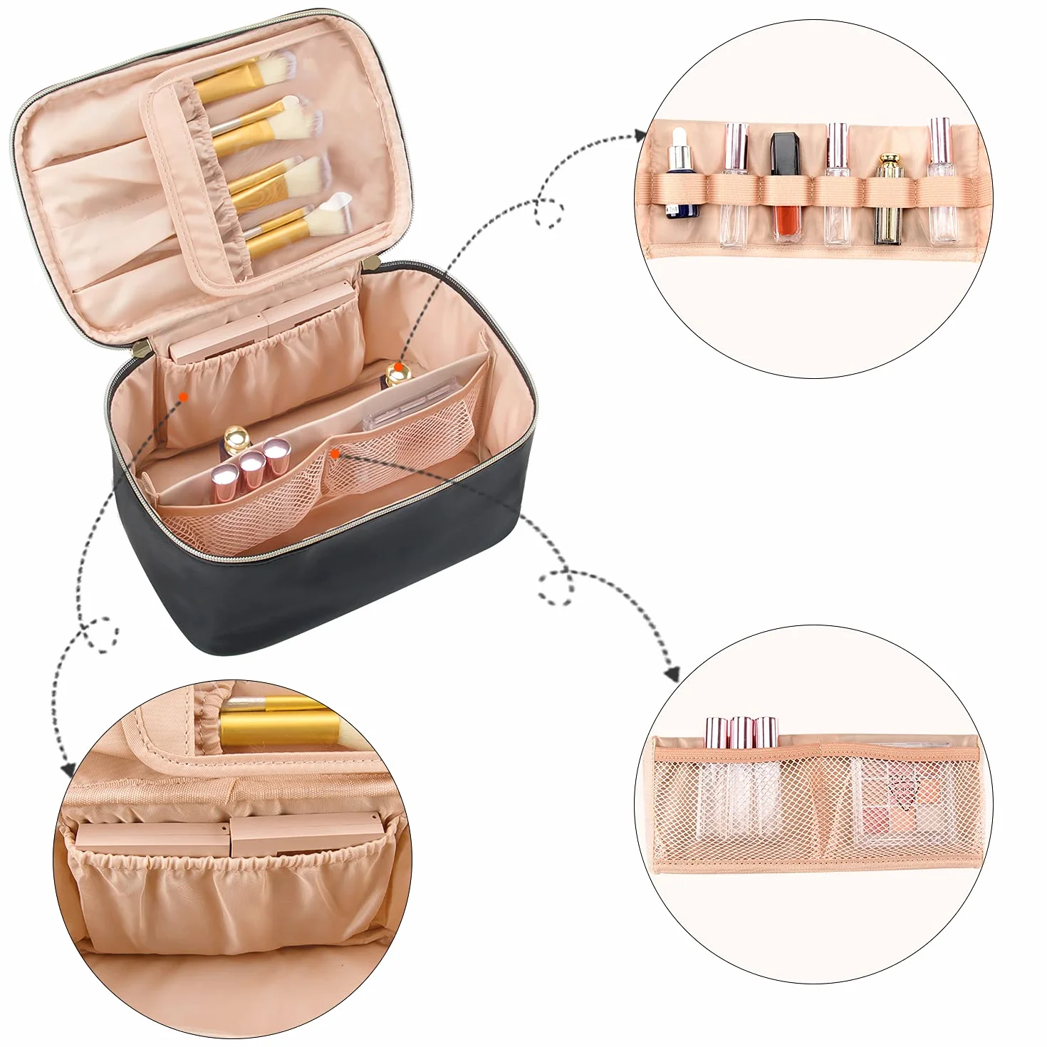 Trousse de maquillage pour femme grande voyage avec poignée et séparateur