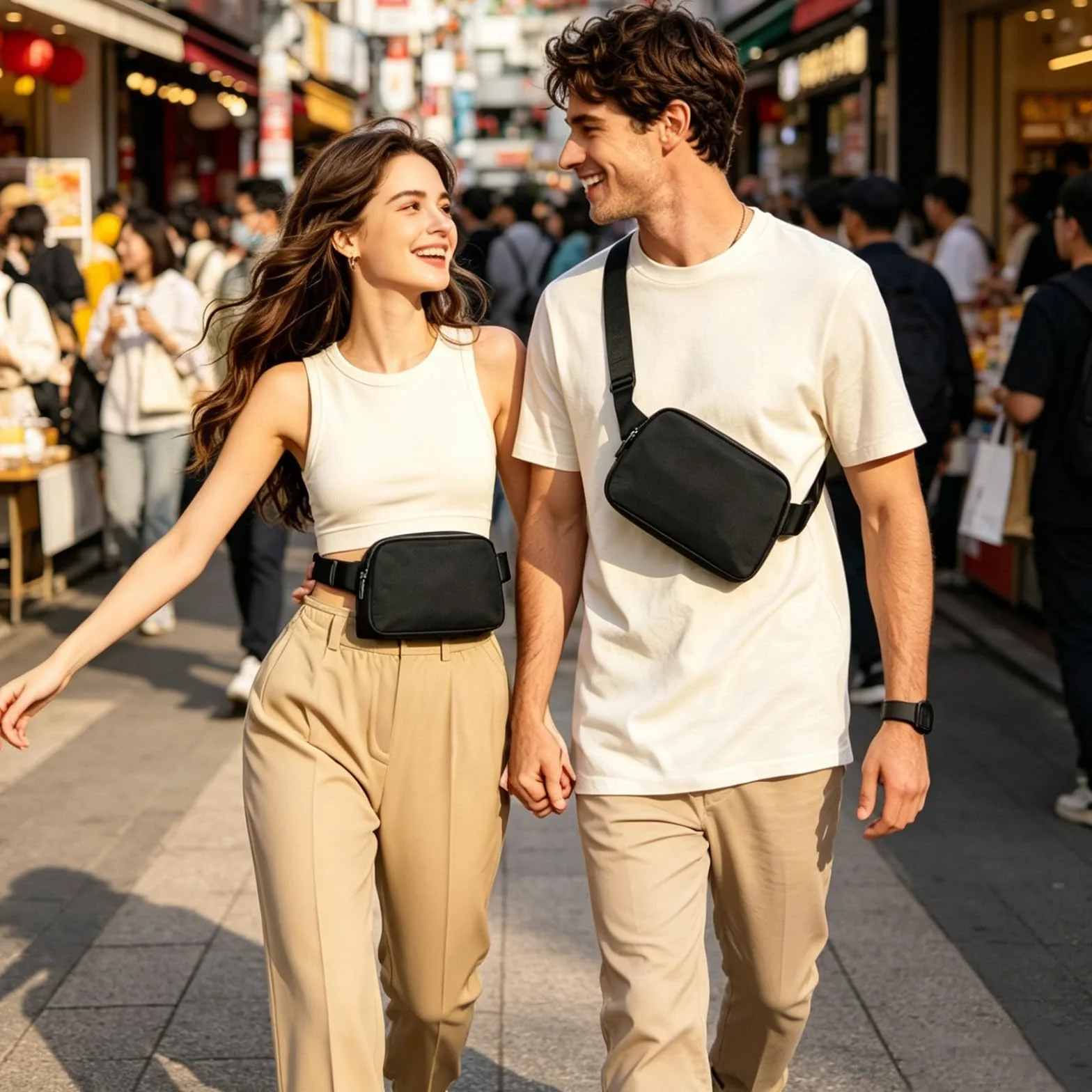 Sac Banane Homme Femme Unisexe Randonnée Ceinture Bandoulière Multifonctionnel Outdoor Waist Pack Fanny Pack Noir