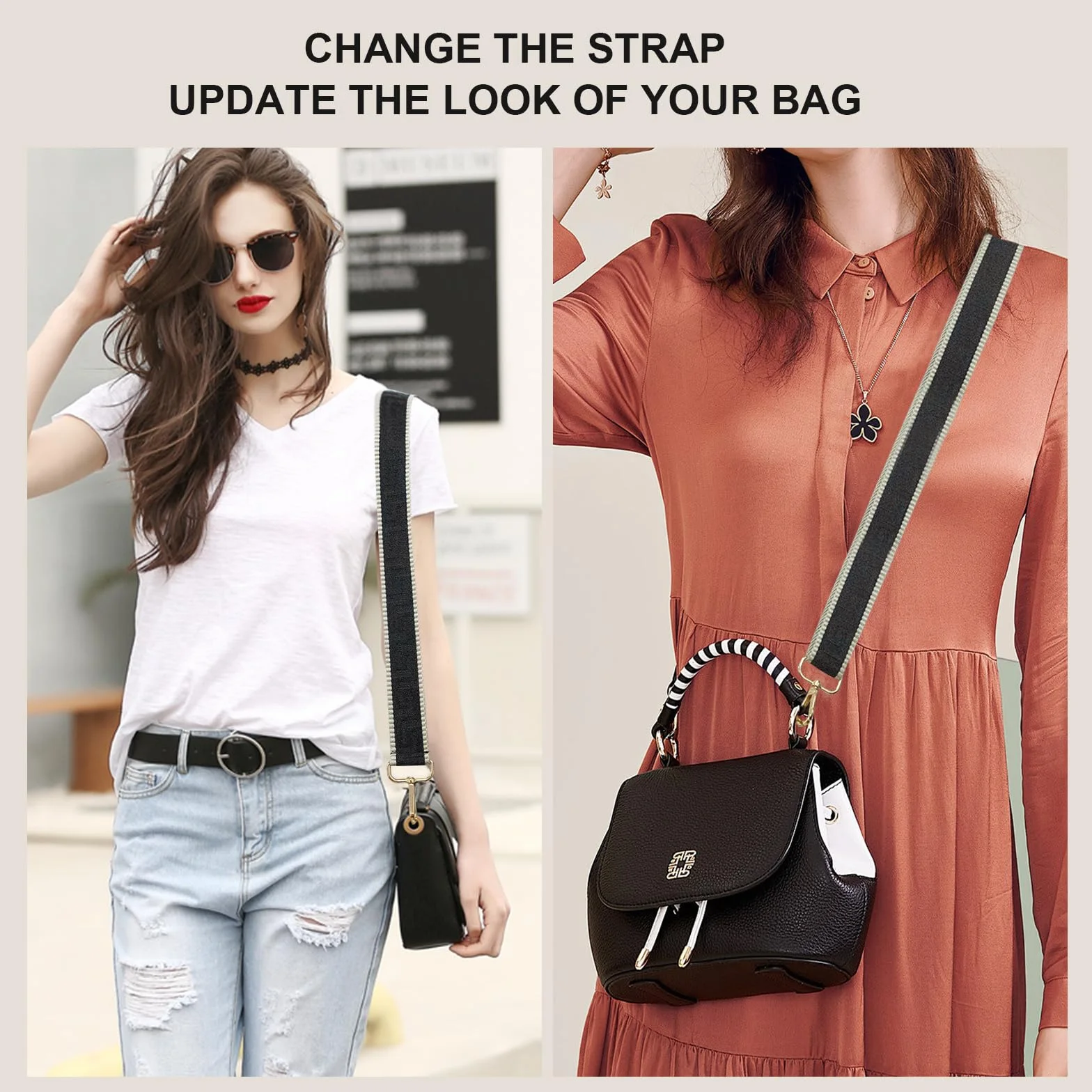 Sangle pour Sac à Main Long Keeper 3,8cm Largeur Réglable 72-129cm Bandoulière de Rechange
