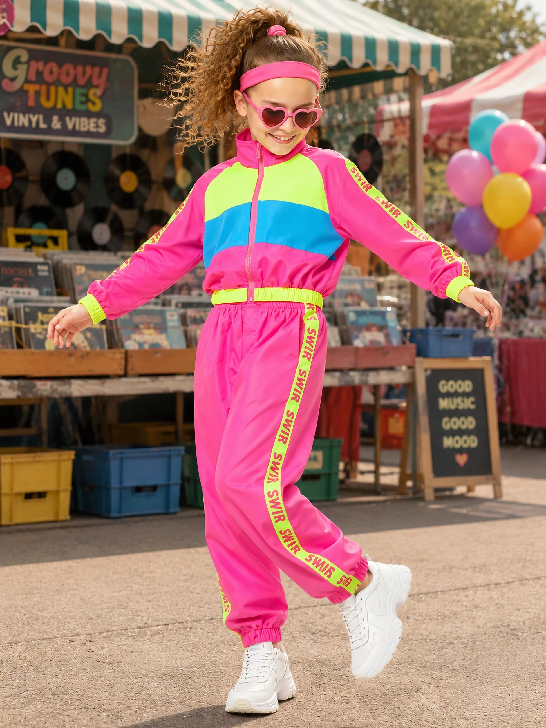 LOLANTA Ensemble 3 Pièces Hip-Hop Filles Survêtement Rétro Colorblock Années 80 4-13 Ans