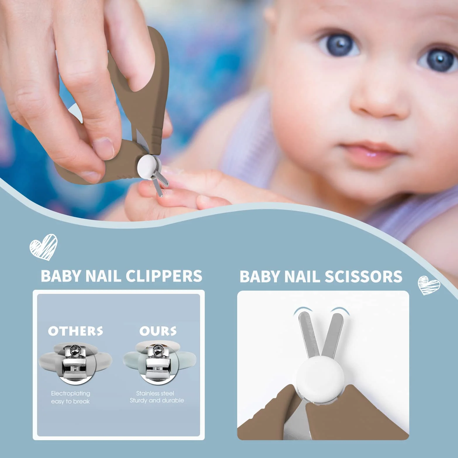 Ensemble de toilettage 6 en 1 pour bébé, brosse et peigne en bois naturel, ciseaux à ongles, lime et pince à épiler