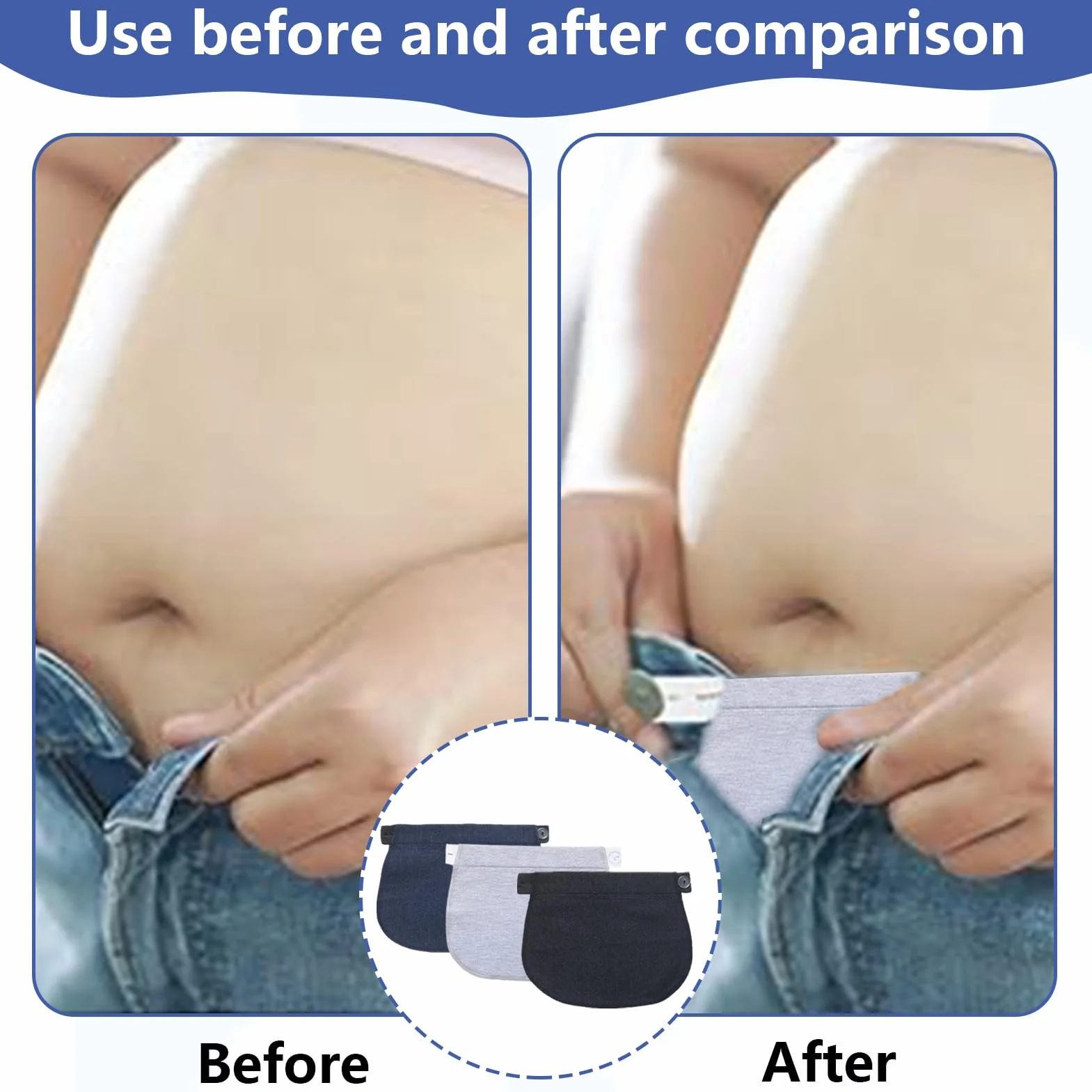 Extension Pantalon Grossesse 3 Pièces Élargisseur de Ceinture Réglable Confort Boucle Élastique Taille Extender (Bleu Foncé, Noir, Gris)