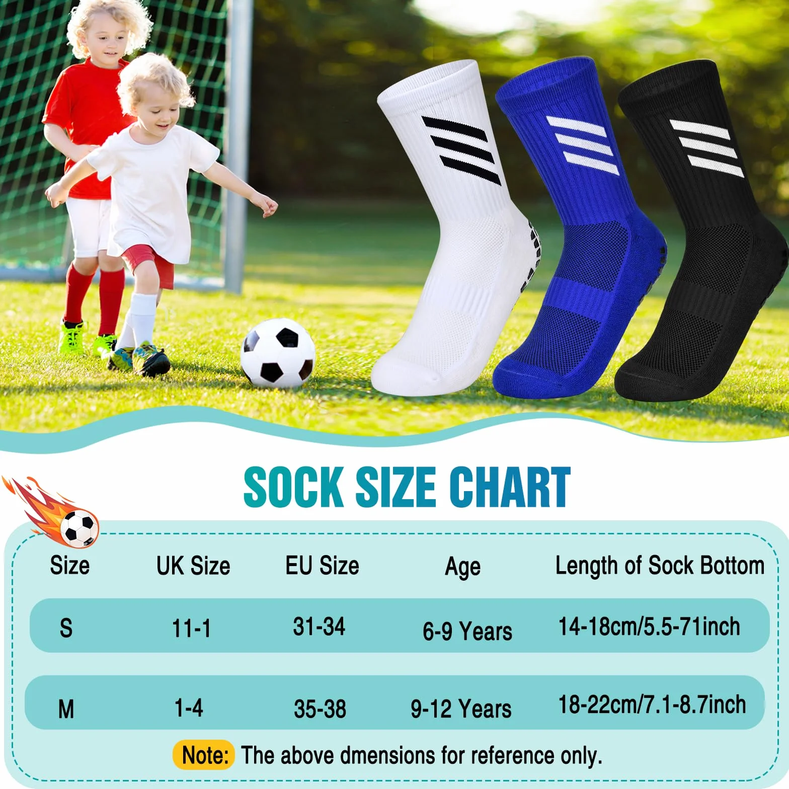 Chaussettes Antidérapantes Foot Enfant 6~12 ans Football Basketball Rugby Tennis