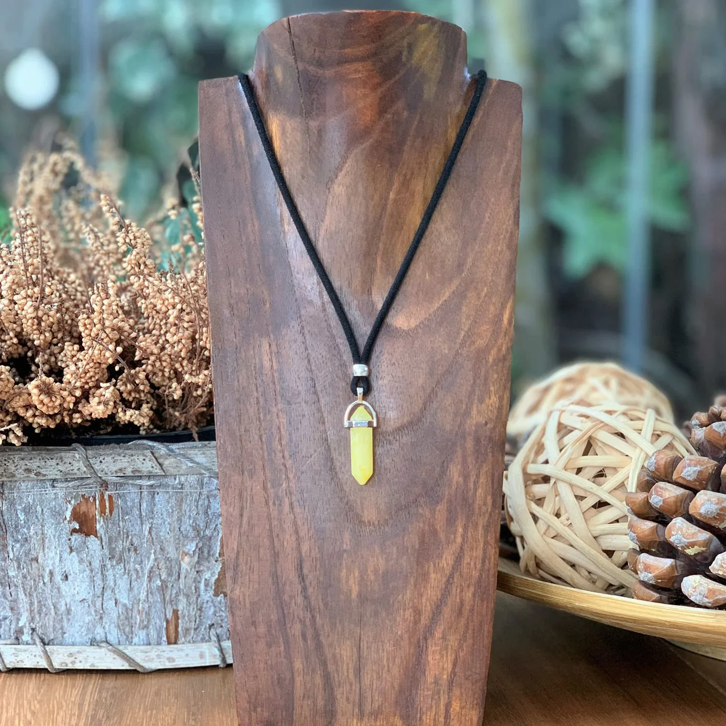 ASTER ALHELÍ Pendentif Homme et Femme avec Pierre Naturelle – Collier Sautoir Artisanal Fait Main, Bijou Bohème