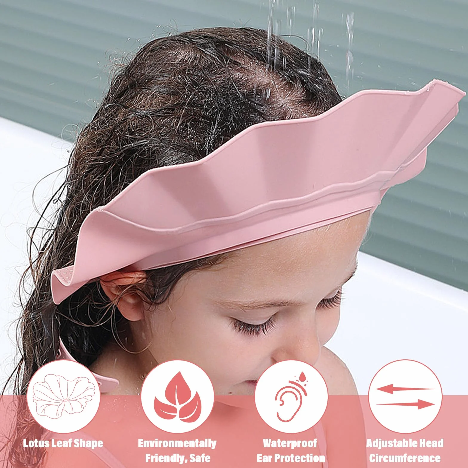 Visière Bain Silicone Réglable Trois en un Protection Yeux Oreilles Enfant Rose